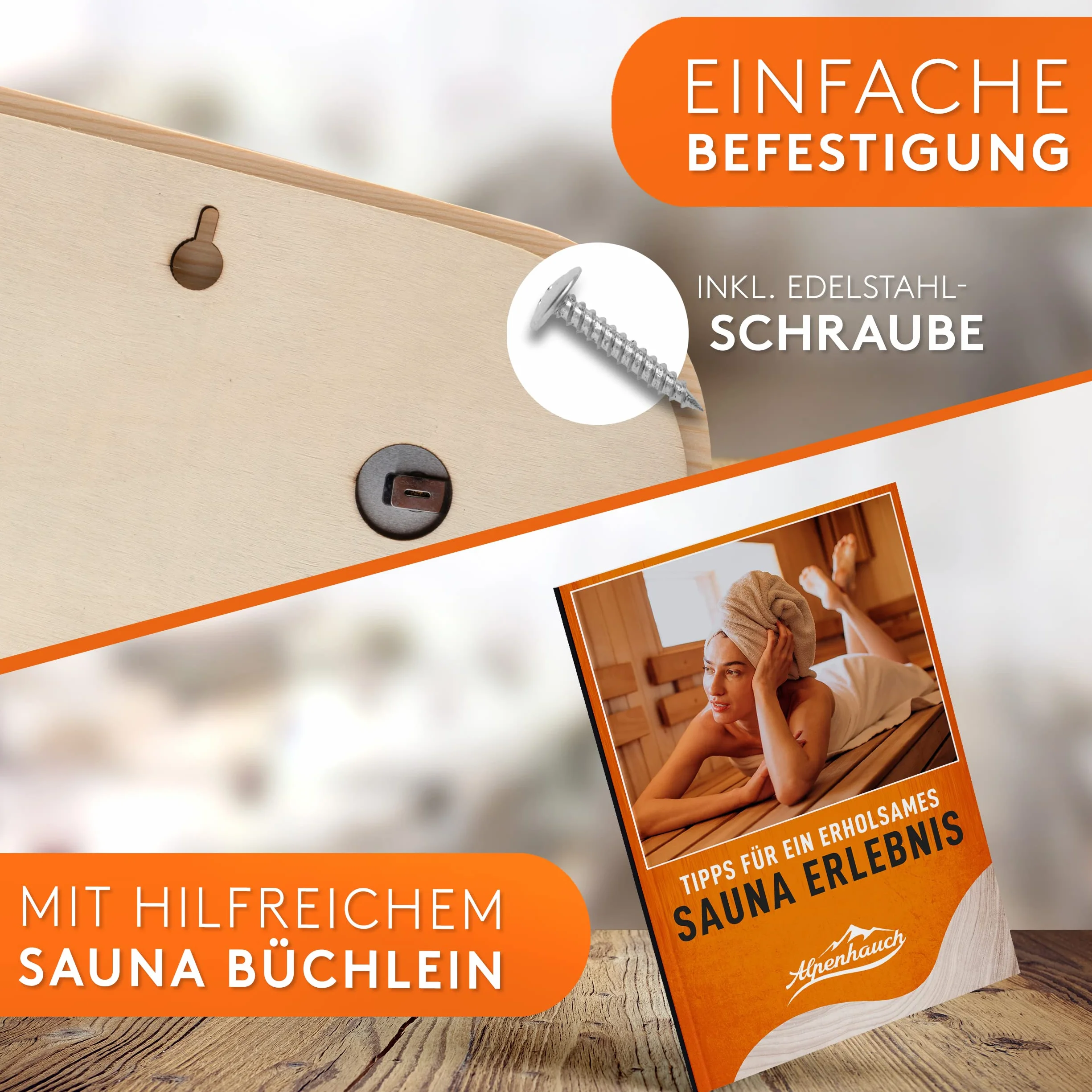 ALPENHAUCH Termometro da sauna igrometro in legno 2 in 1 con vetro temperato calibrazione automatica