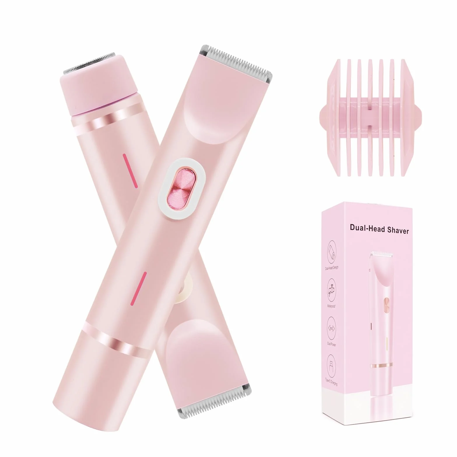 Trimmer bikini ricaricabile a doppia testa - Rasoio intimo elettrico depilatore linea bikini (Rosa)