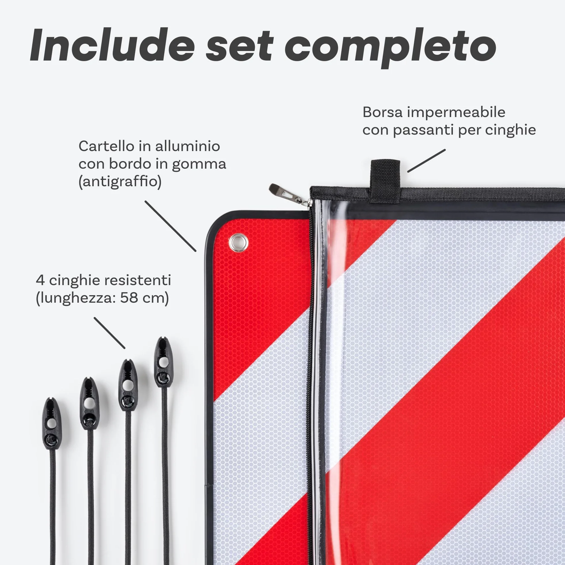 Prowiste Cartello Carichi Sporgenti Omologato ECE R70 Alluminio Robusto 50x50 cm