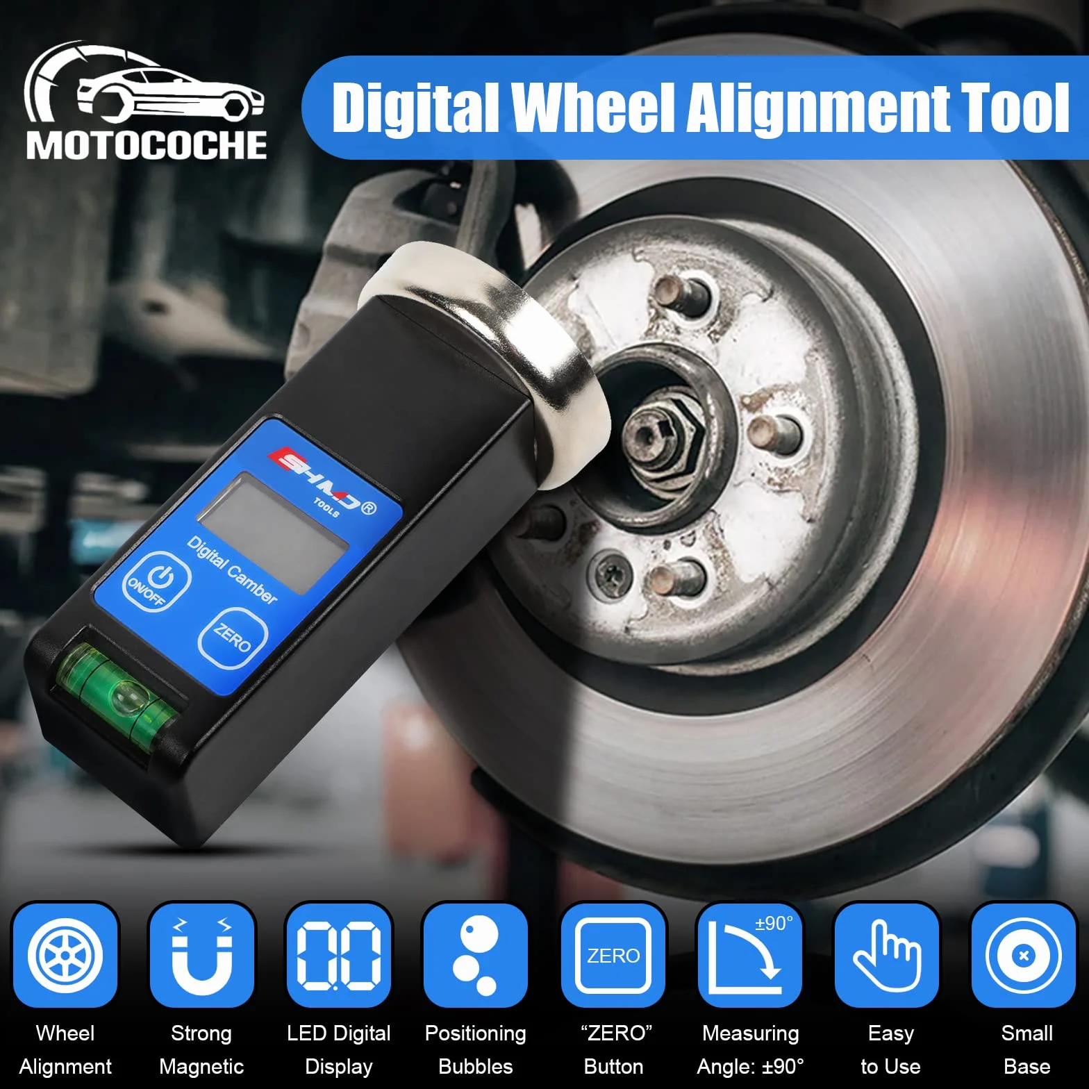 Digitale Convergenza Ruote Auto Magnetico Camber Tool -90°~90° con Bolla di Posizionamento e Tasto Reset