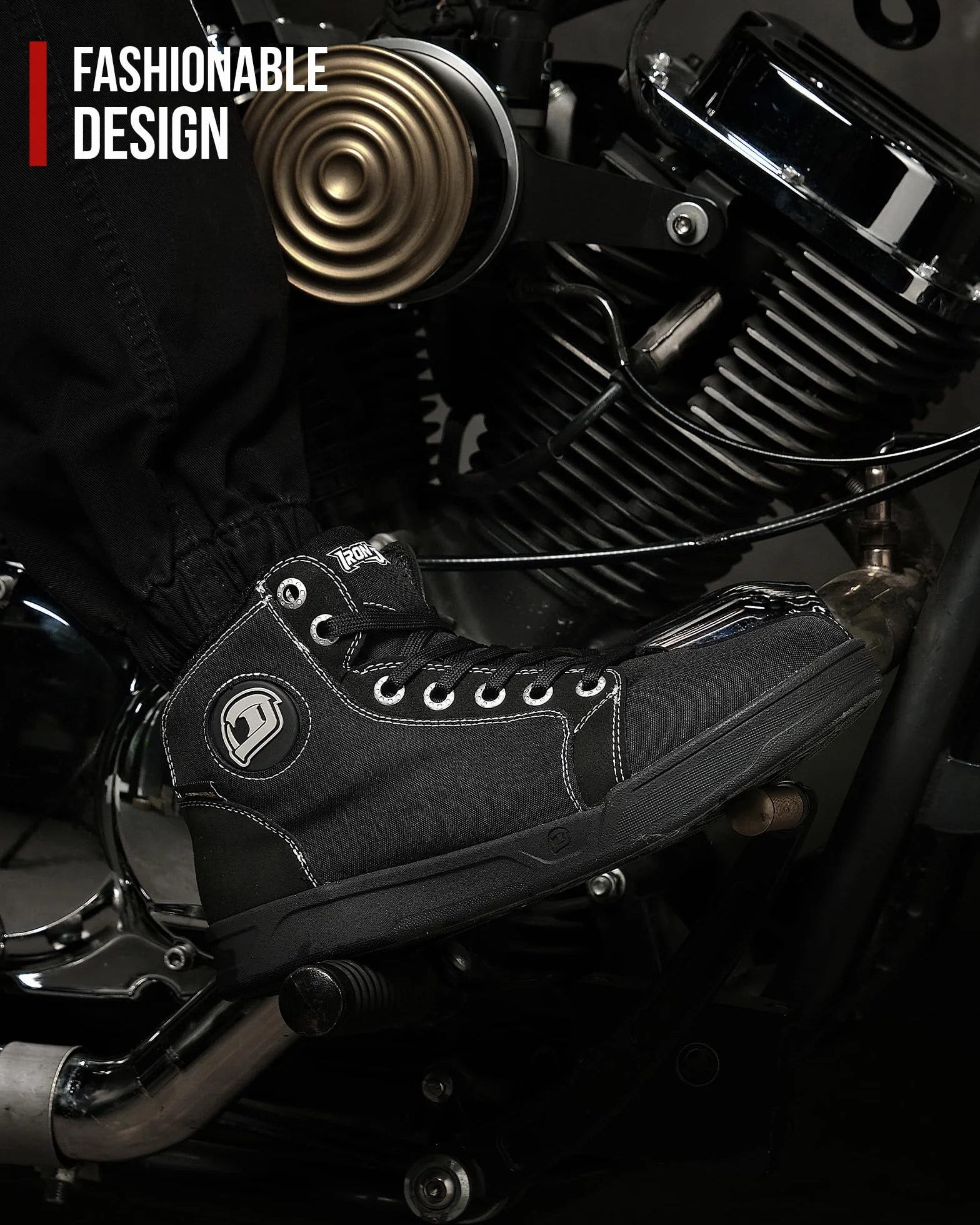 IRON JIA'S Scarpe Moto Uomo Impermeabili, Stivali Moto Uomo, Antiscivolo Traspirante Street Casual Stivali da Moto con Zip Laterale, Supporto alla Caviglia e Shift Pad