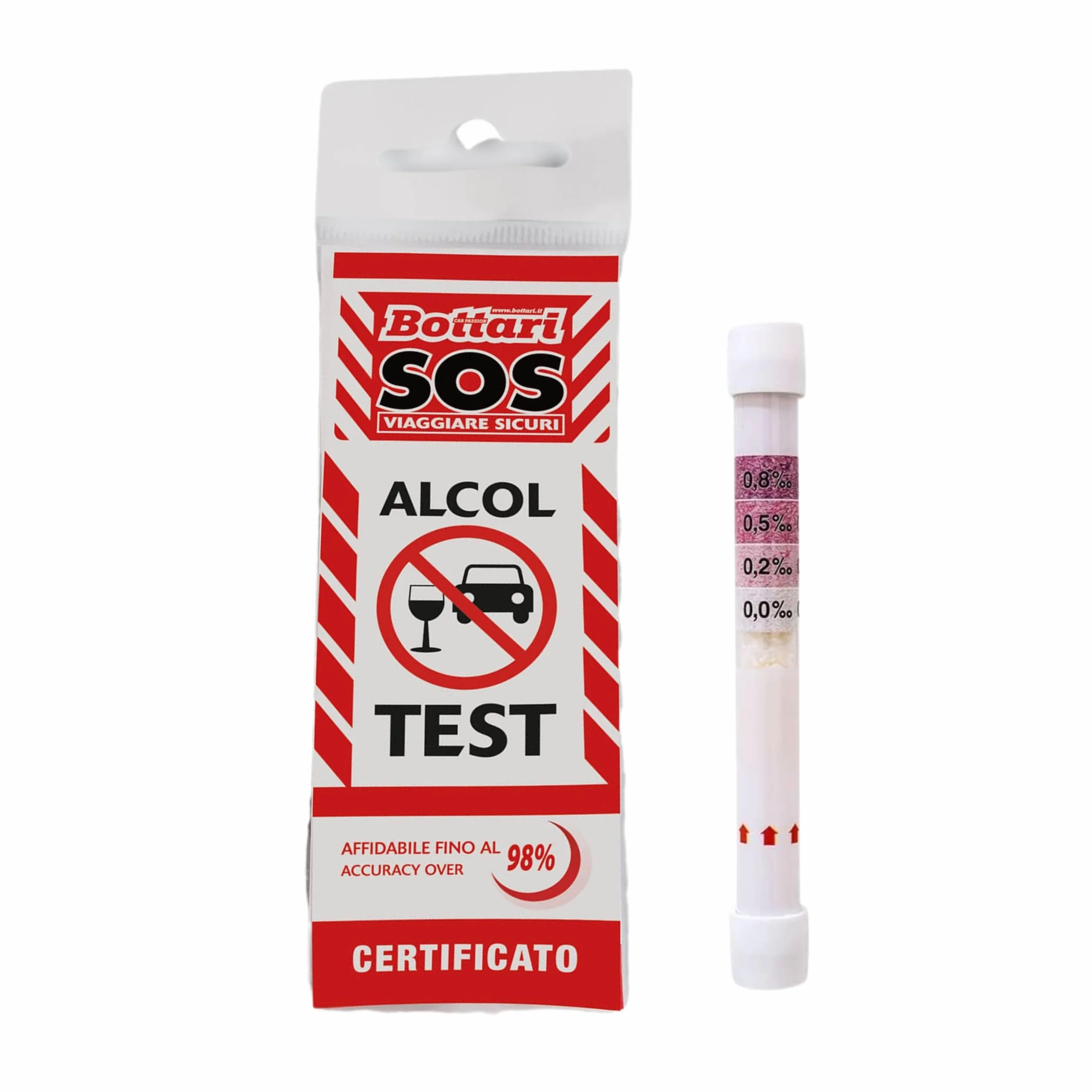 Bottari S.O.S – Alcol Test Monouso Certificato, Alcol Test Approvato Unione Europea, Portatile, Etilometro, Alcol Test USA e Getta, Risultato rapido (1 Pezzo)