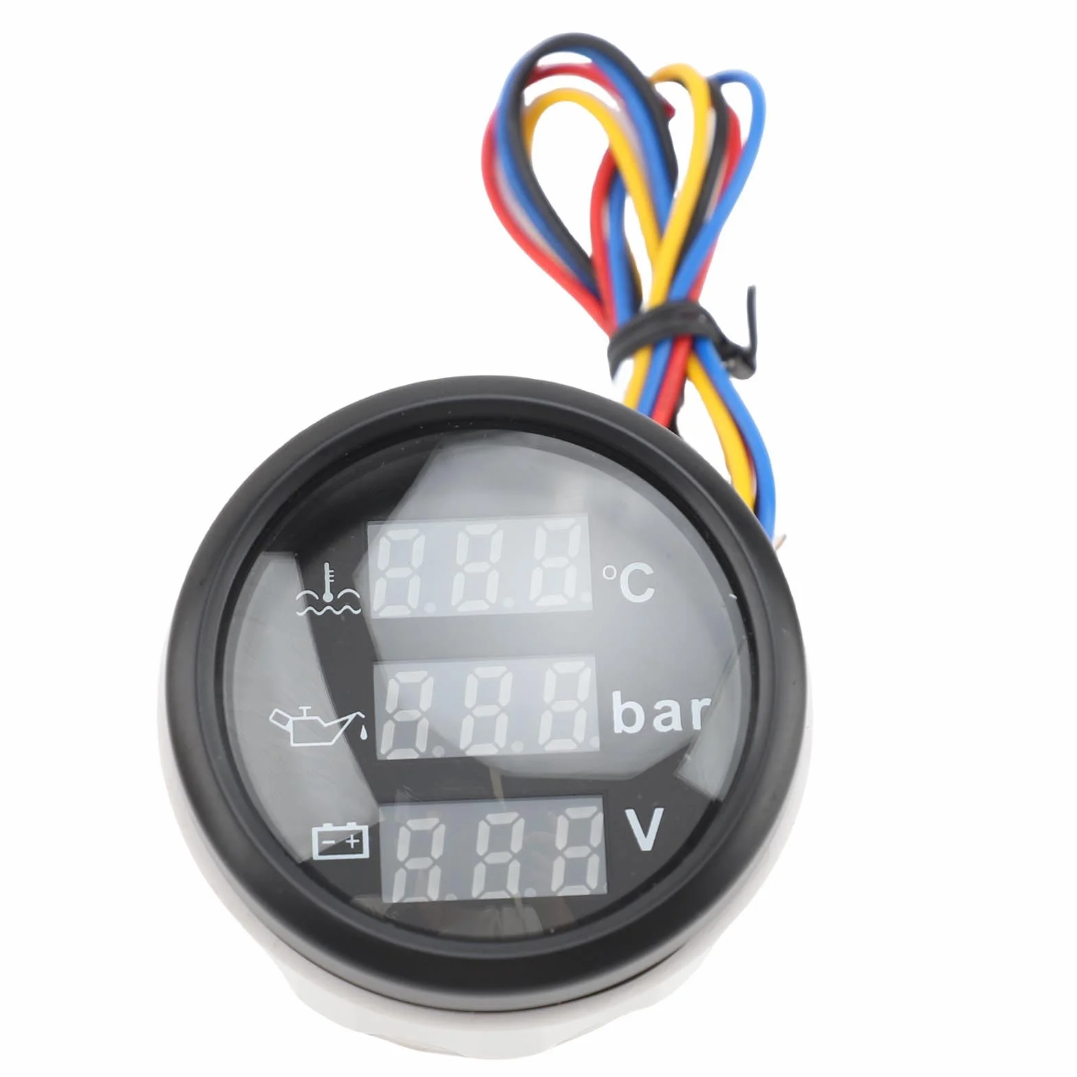 52 Mm 3 in 1 Set di Calibri Marini Auto, Manometro Temperatura Dell'acqua Liquido Raffreddamento Motore ° F + Misurazione Dell'olio Psi + Voltmetro, Kit (Quadrante nero Coperchio nero)