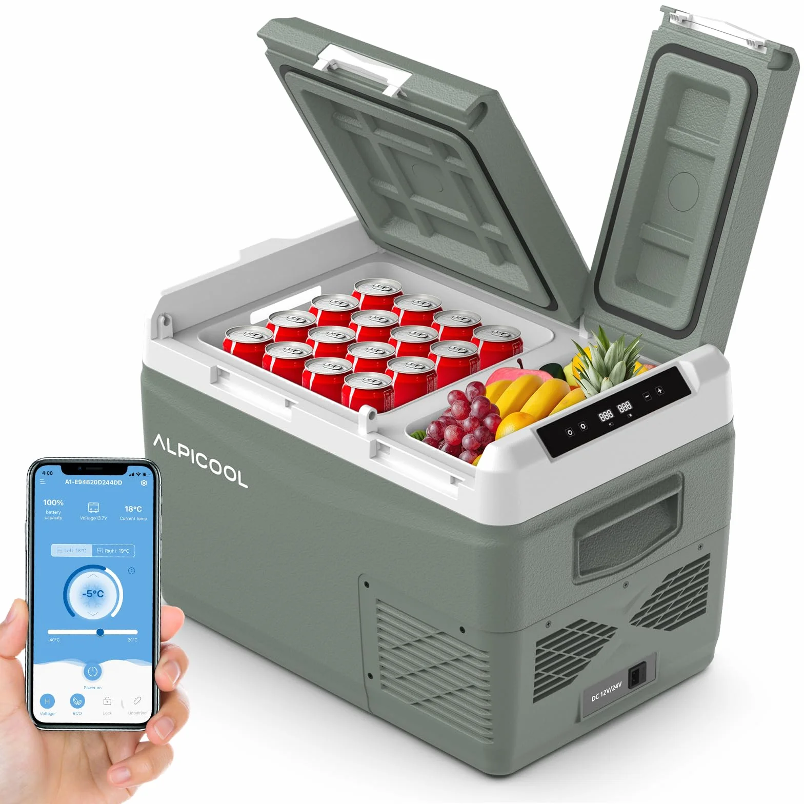 Alpicool KLS38 Frigo per Auto 31L con APP, 2026 Doppia Zona Frigorifero Portatile Elettrico 12/24V DC 100~240 V AC,Frigo Portatile per Camion Viaggio Picnic,-20℃-20 ℃,con Scomparto Ghiaccio,Verde