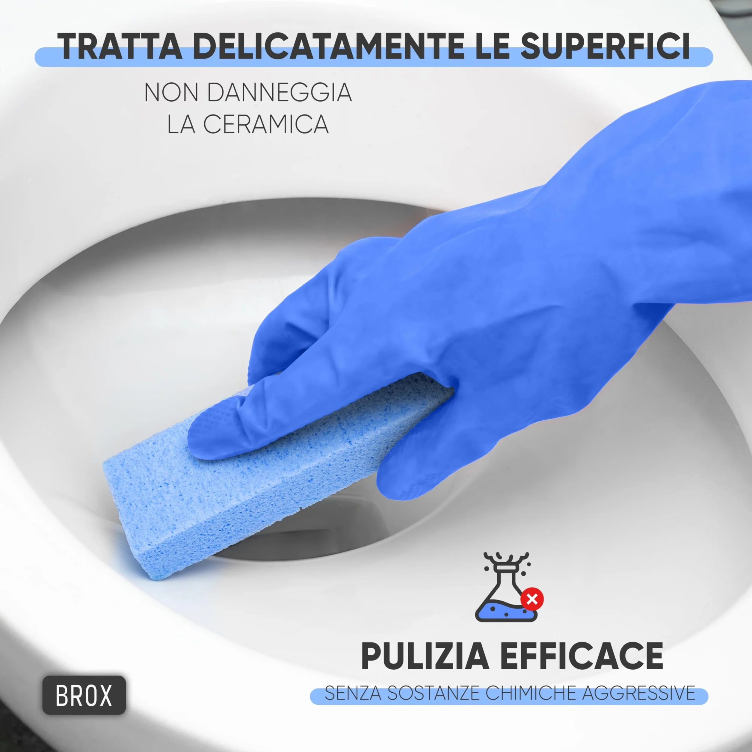 BROX Pumice Stone 5 Pezzi Pietra per Pulizia WC Bagno Cucina Cura Piedi Blu