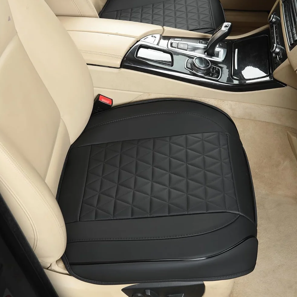 Cuscino Coprisedile Anteriore Auto Black Panther Ecopelle Design Trapuntato Base Antiscivolo Tasca Portaoggetti Universale Nero 1 Pezzo