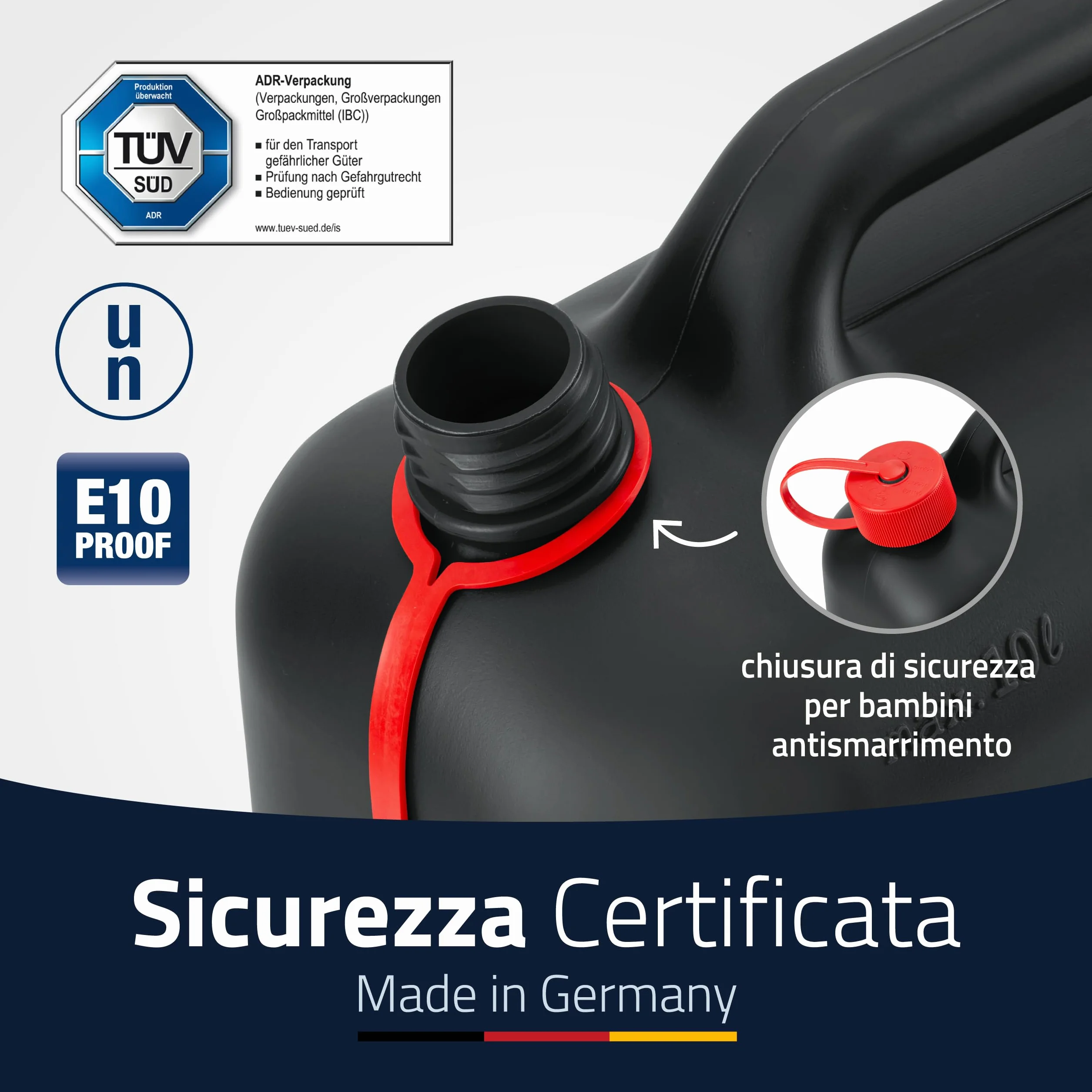 Hünersdorff Tanica carburante 10l STANDARD 812800 benzina diesel omologata UN nero