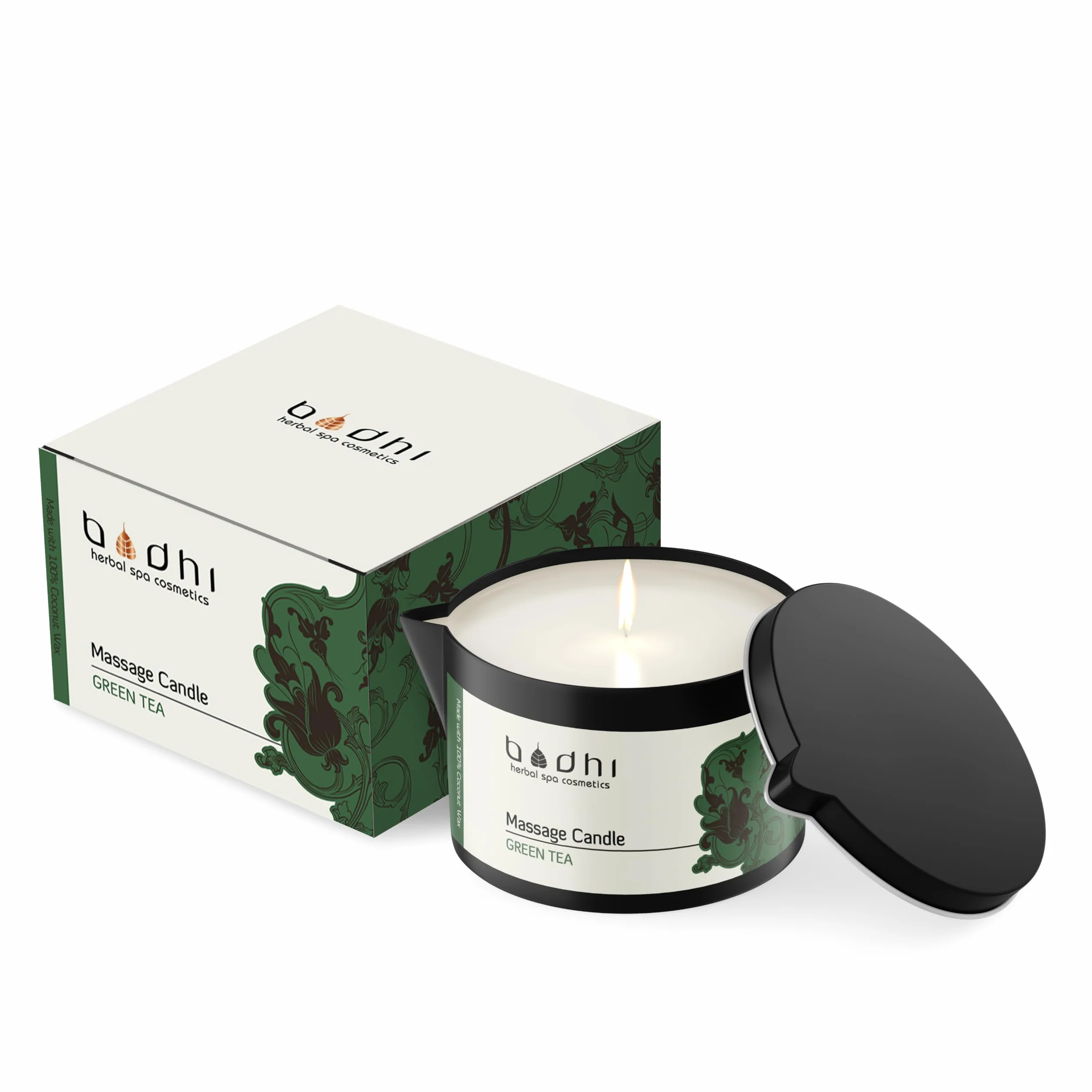 Candela da Massaggio Biologica 100% Cera di Cocco al Tè Verde - Olio per Massaggio Corpo - 95 gr