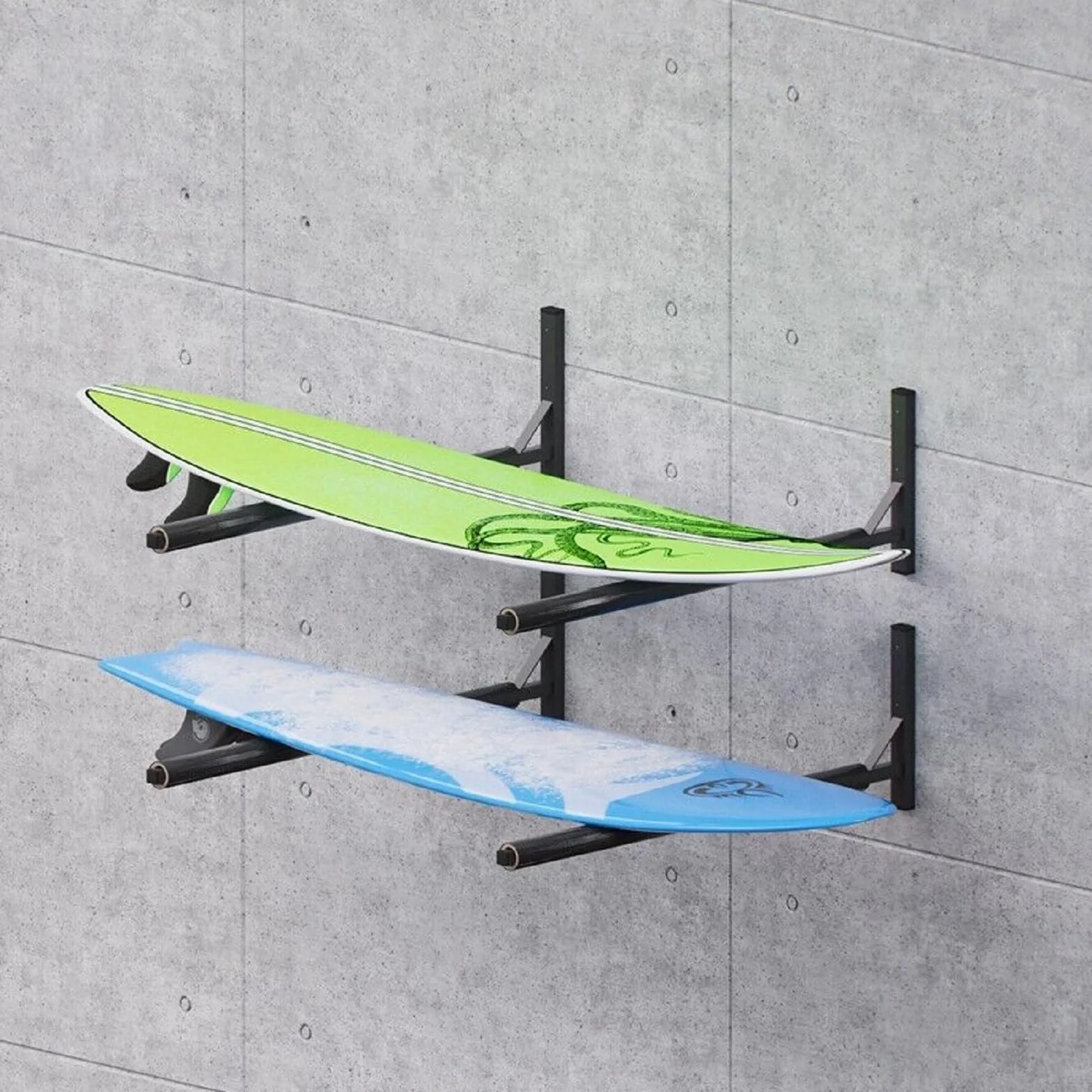 Supporto a parete per box da tetto da 82 cm WSB O nero in acciaio per la conservazione di bauletti da tetto, attrezzi da giardino scatole portatutto per sport tavole da surf e iSUP