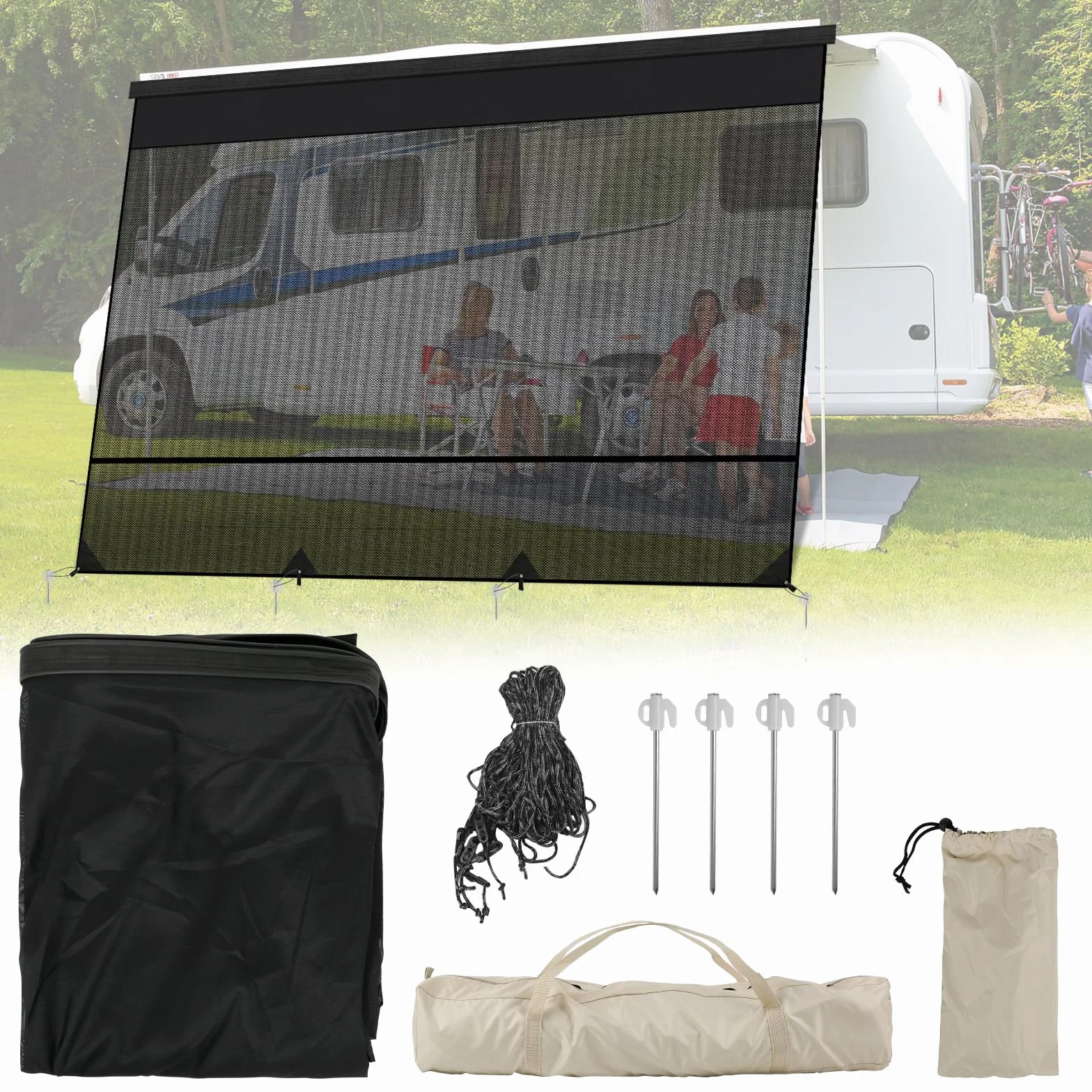 Tendalino Universale Protezione Solare per Camper 3,4 x 2,1 m Schermo Privacy Parete Laterale