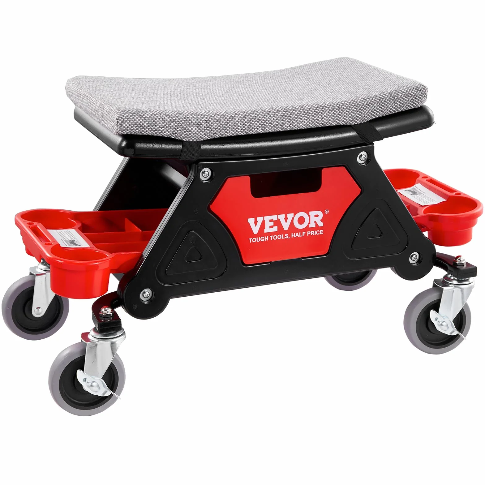 VEVOR Sgabello Mobile Riparazione Officina 64x33.5x39 cm Carico 136 kg Rotelle Bloccabile 450x250 mm Vassoi Portautensili