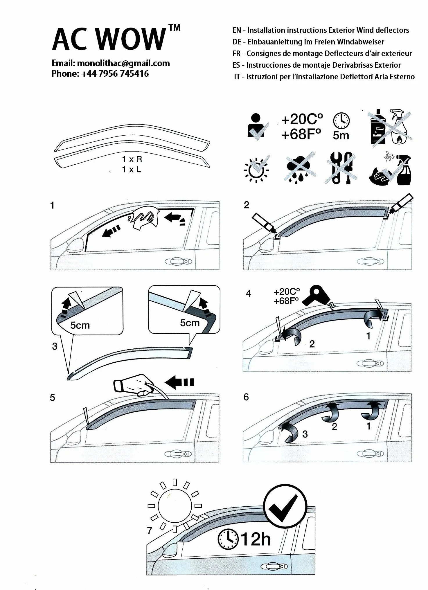 4 deflettori d'aria compatibili con Toyota Corolla Hatchback Hybrid (E210) 5 porte 2018 2019 2020 2021 2022 2023 2024 2025 Parapioggia Parasole Scudi Meteo