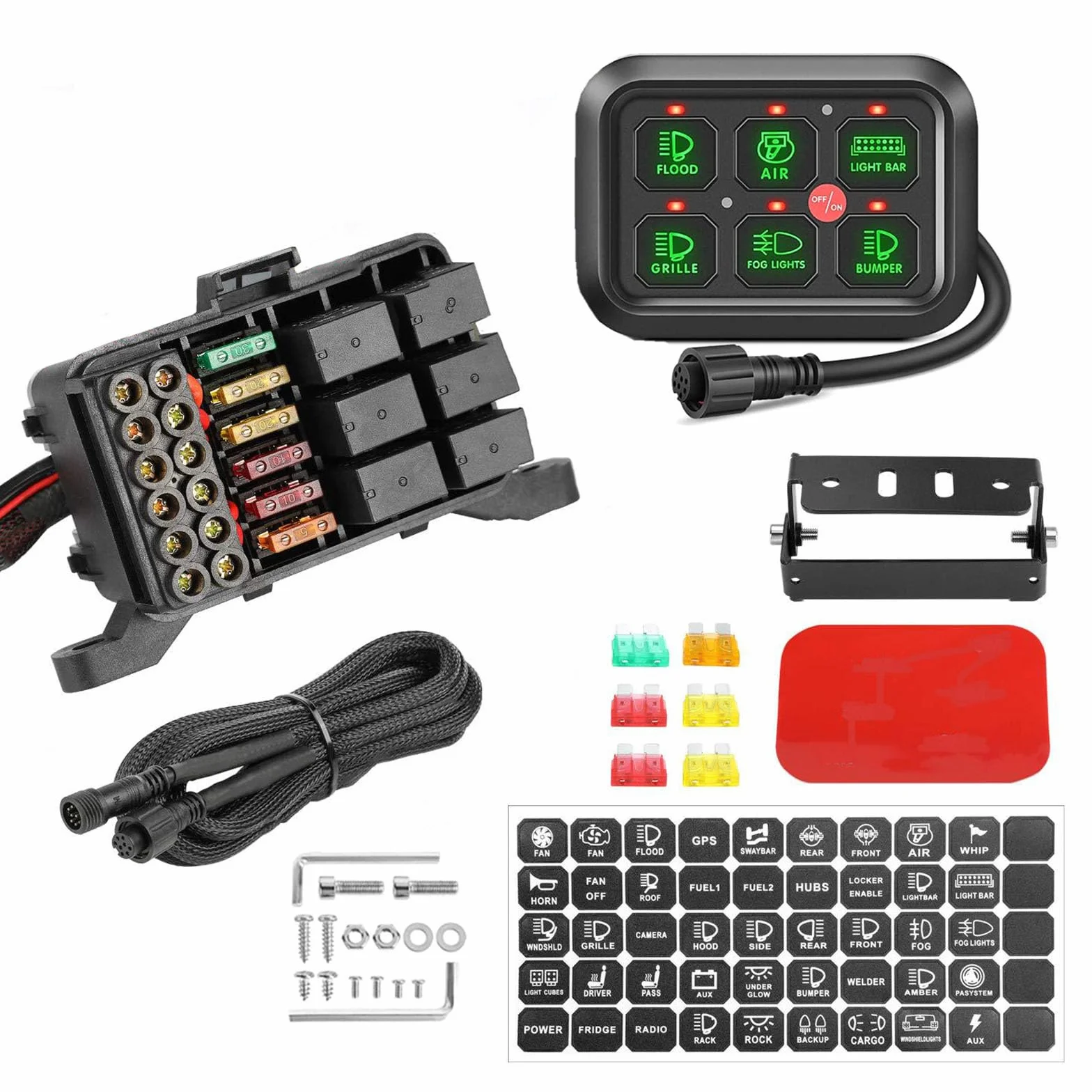 Pannello interruttori 6 bande 12V controllo circuito universale kit intelligente interruttori touch dimmerabili RGB sette colori auto camion SUV camper barca