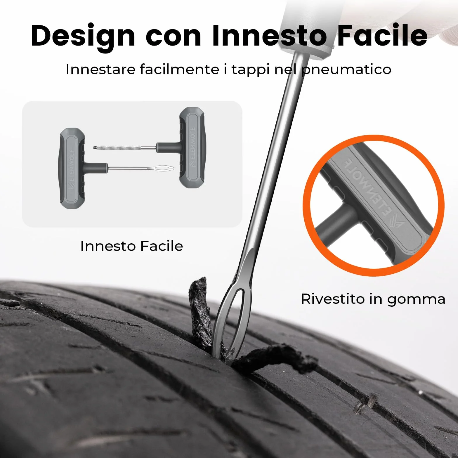 ETENWOLF Kit Riparazione Gomme Forati con Tappi 16 Pz, Professionale per Auto, Moto, ATV, Camion, Trattore