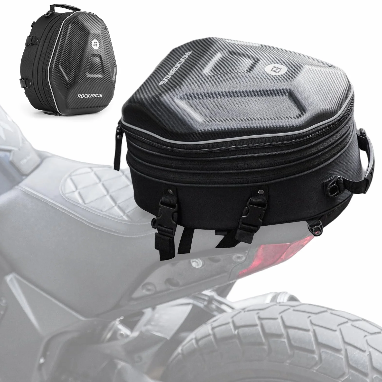 ROCKBROS Borsa Sella Posteriore Moto Zaino Guscio Rigido EVA Capacità Espandibile 20-35 L Copertura Antipioggia