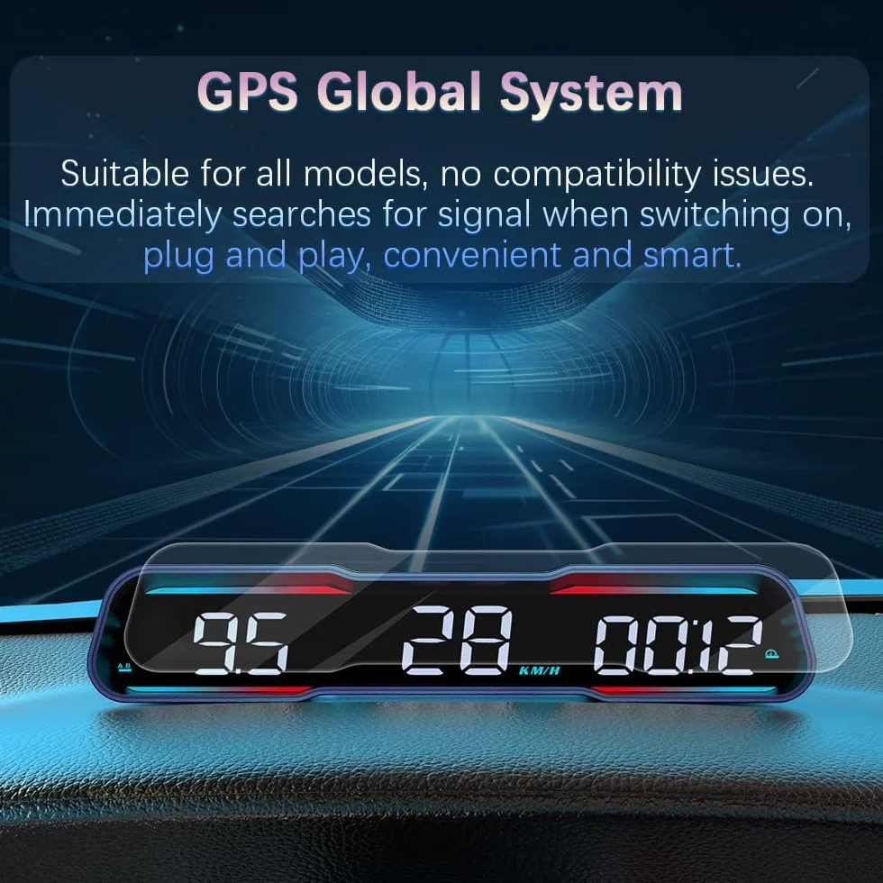 Auto Head Up Display HUD, tachimetro di nuova concezione, visualizzazione velocità, tempo, ecc. MPH e km/h, con allarme di velocità e fatica, adatto per tutti i modelli