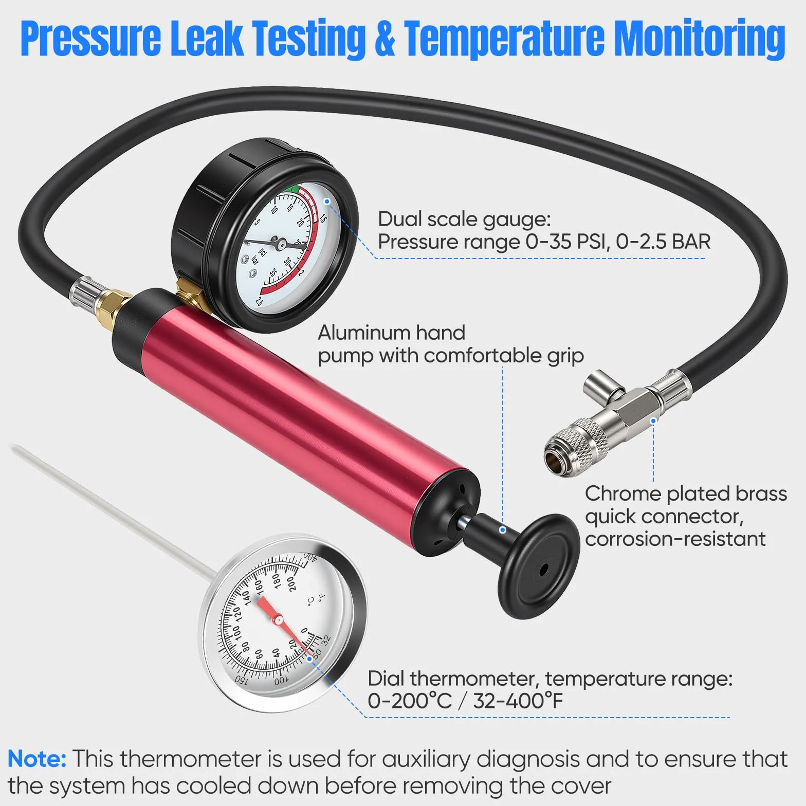Tester Per Sistema Raffreddamento, 15 PCS Attrezzi Auto Tester 4 Adattatori Metallici 8 Tappi Prova Pompa Liquido Raffreddamento Rilevatore Perdite Serbatoio Dell'acqua Adatto Alla Maggior Parte Auto