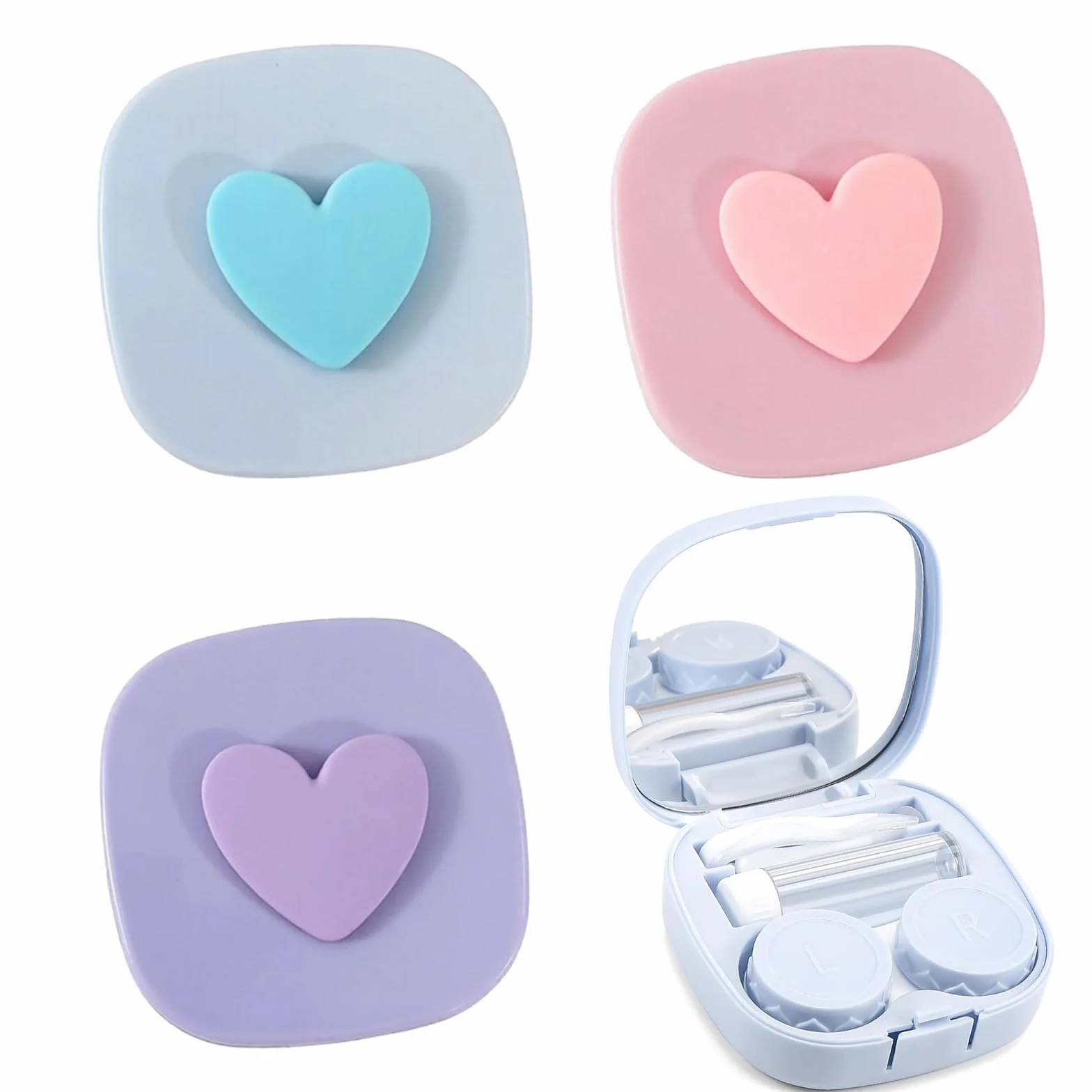 Amore Custodia Per Lenti A Contatto Igienica Portatile Set Da Viaggio Con Pinzette Bottiglia Di Estrusione Ventose E Specchio 3 Pezzi