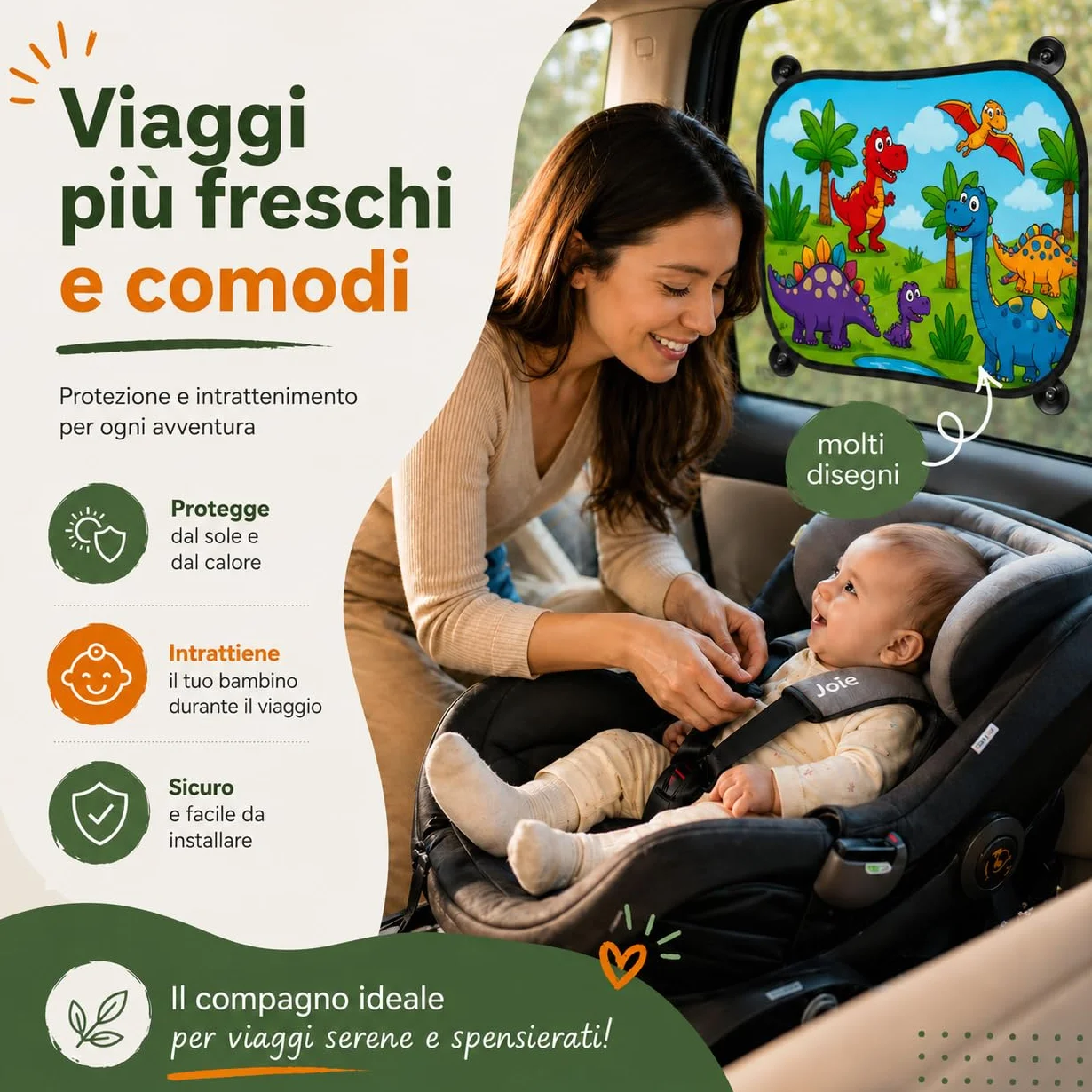 Parasole Auto Bambini 2 Pezzi 44x38 cm Protezione UV Pieghevole Universale Anti Calore Animali Giungla