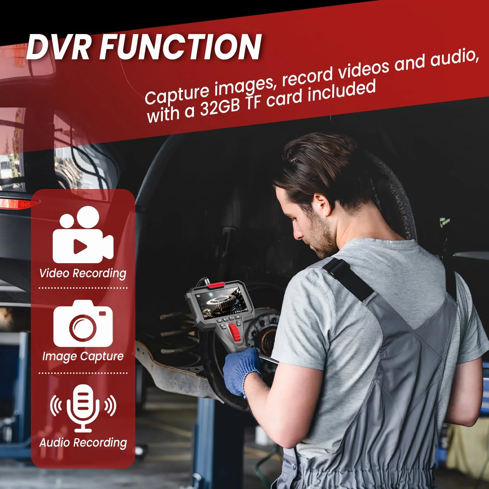 Anysun Telecamera Endoscopica 4,3'' IPS 1080P Videoispezione con DVR, 6,2 mm Rotazione Bidirezionale 360°, 1 m Cavo