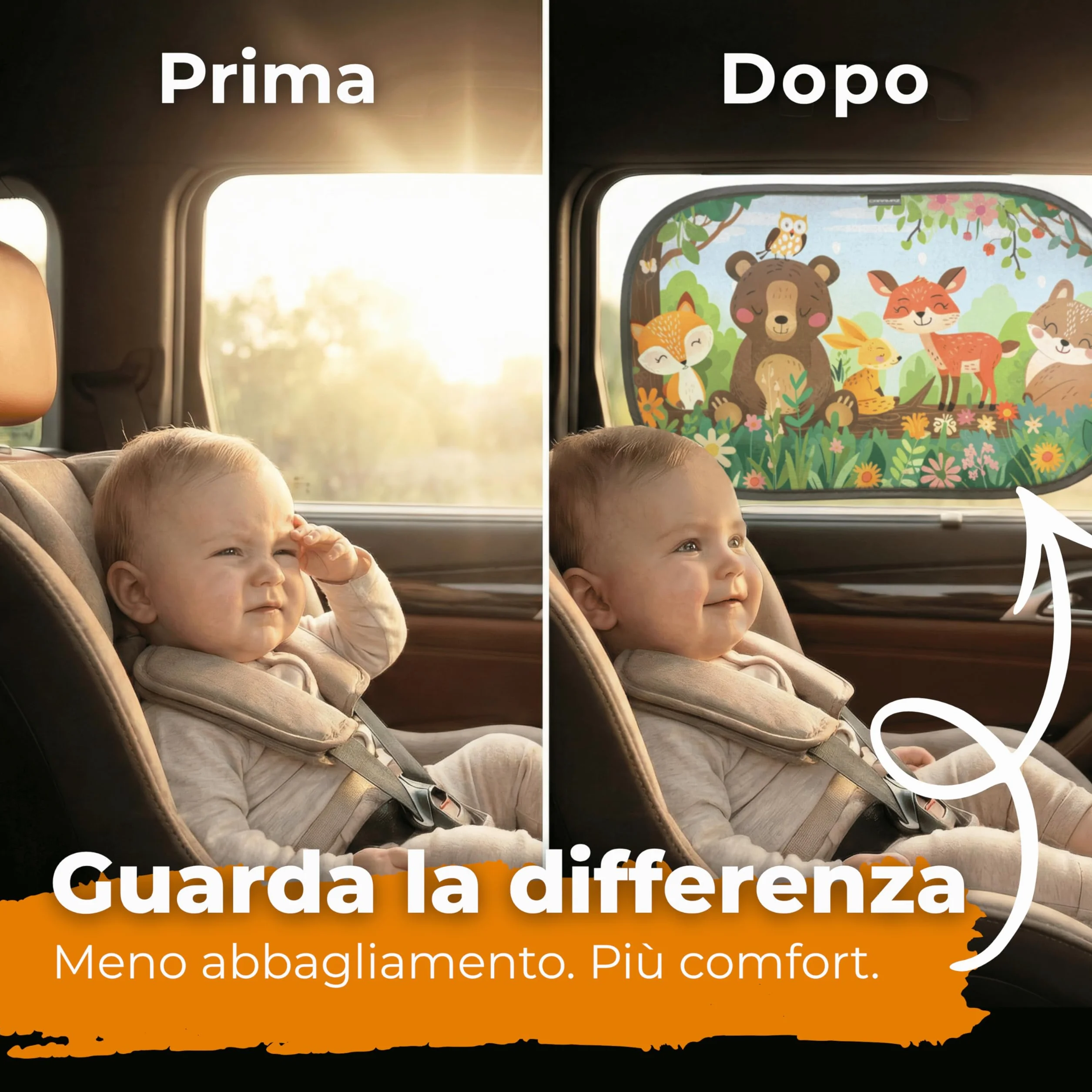 CARAMAZ Parasole Auto per Bambini con Protezione UV 51x31 cm 2 pezzi Legno