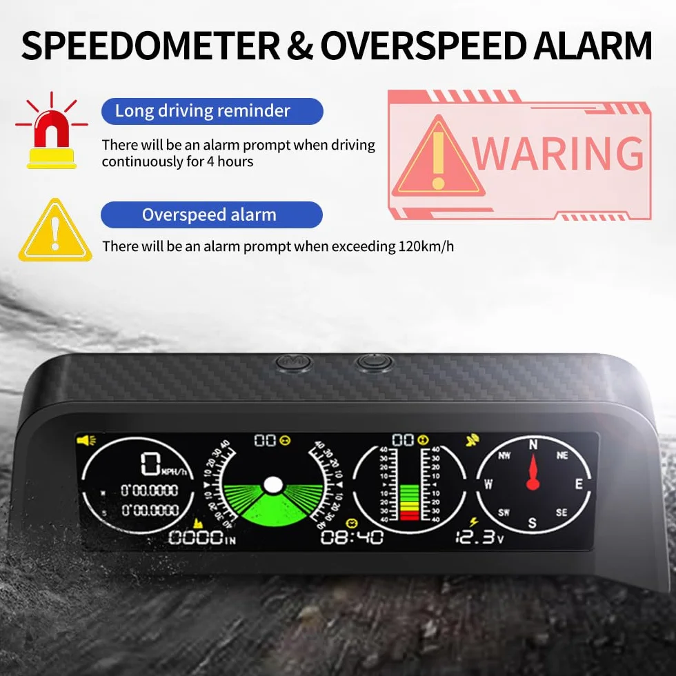 OBEST Inclinometro 4x4, head up display auto digitale Tachimetro GPS con Altimetro Compass Theodolite, per Auto Moto 4x4 Fuoristrada, Ricordo di guida lungo Allarme di sovravelocità