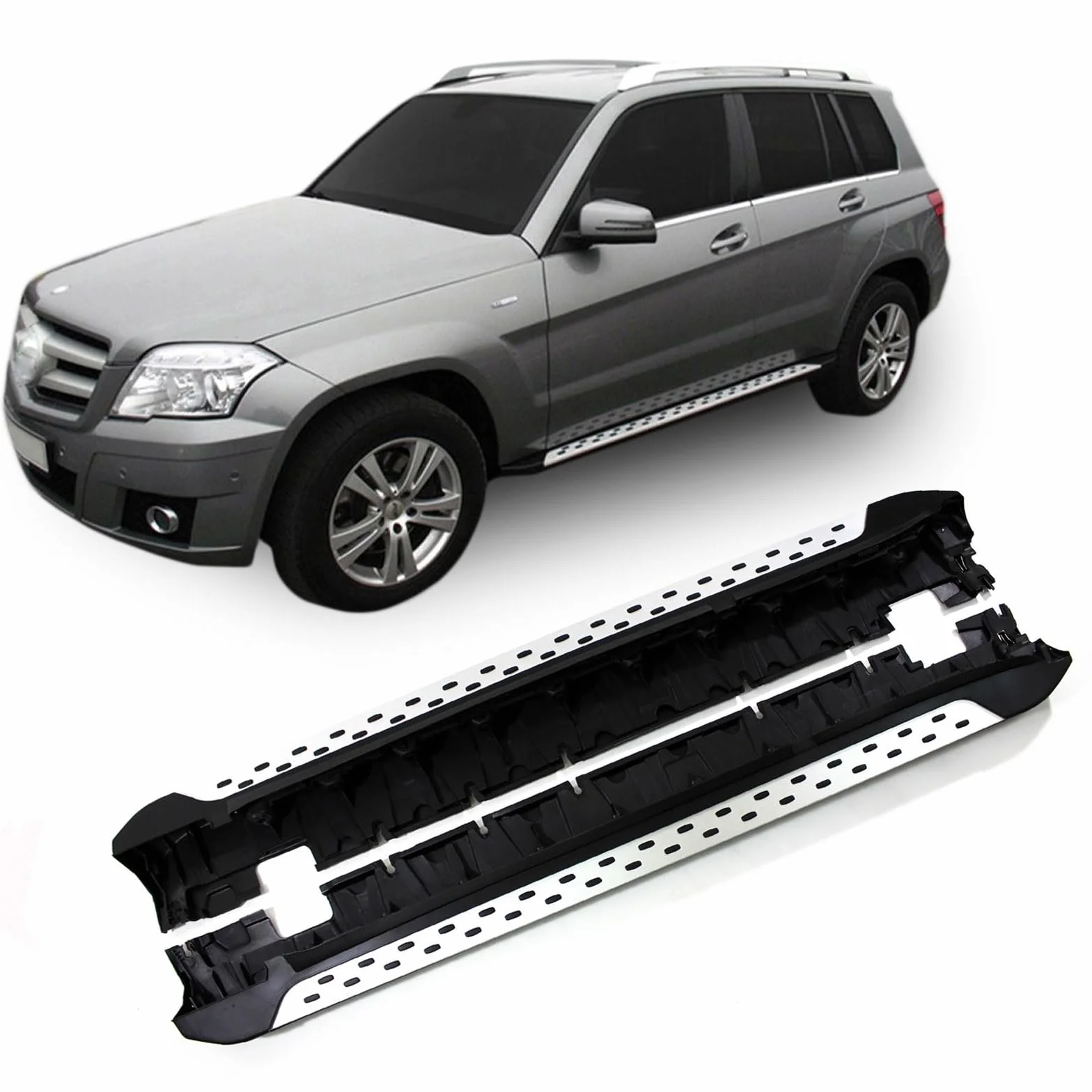 J&J AUTOMOTIVE Pedane Laterali per Mercedes GLK X204 2008-2015, Sottoporta Minigonne in Alluminio e Plastica ABS, Set Completo con Materiale di Montaggio Incluso