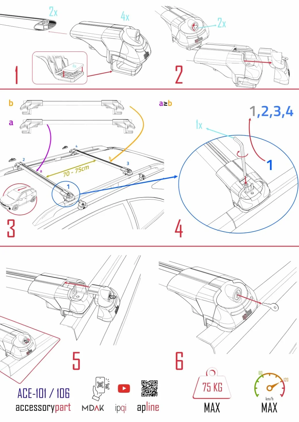 Compatibile con Citroen C3 Aircross (A88) 2018-2024 Modello ACE-1 Barre Tetto Portapacchi Auto Barre Portatutto Grigio Alluminio 2 Barre