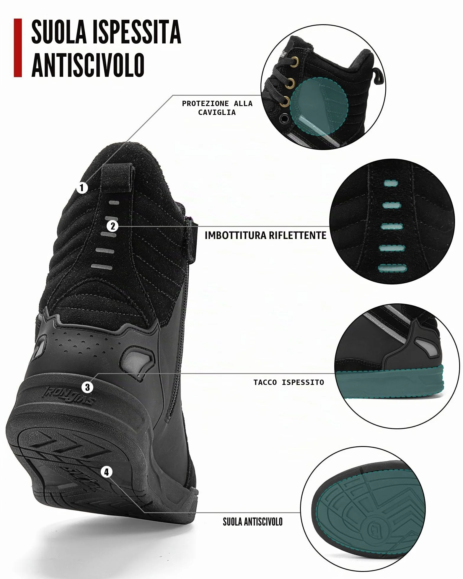 BORLENI Scarpe Moto Uomo Inverno Plus Velluto Caldo Stivali da Motocross con Fodera in Pile Cerniera Laterale Paraleva Suola Antiscivolo Nero 44
