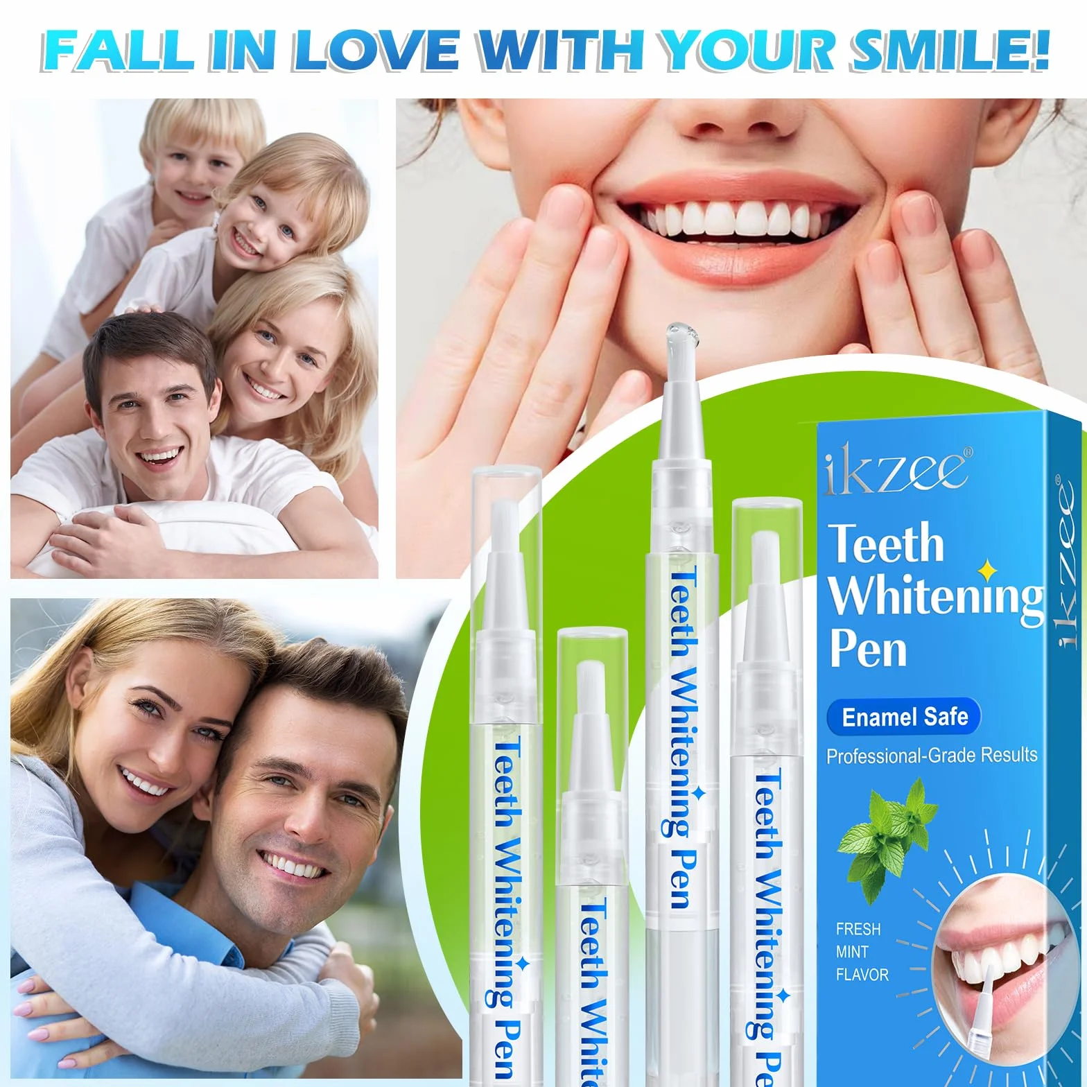 Penna Sbiancante per Denti 4 Confezioni, Gel Sbiancante Indolore, Sicuro per lo Smalto, Gusto Menta