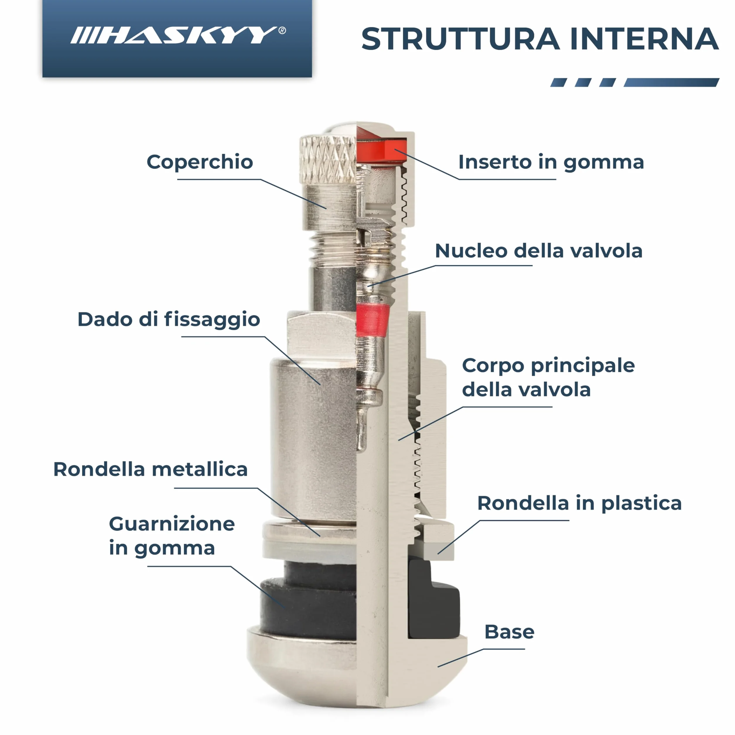 HASKYY 4 Pezzi Valvole cerchio pneumatici I universali valvole in metallo I argentate d'acciaio I 11,3mm