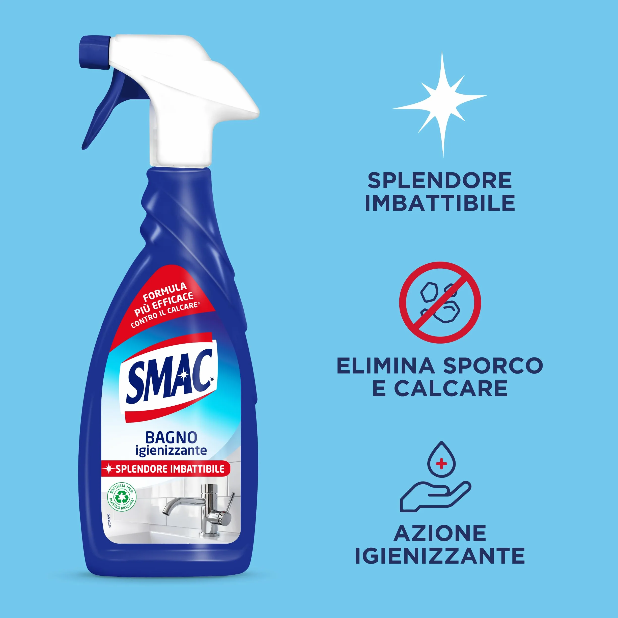 Smac Bagno Igienizzante Detergente Spray Multisuperficie Anticalcare 650 ml x 4 Pezzi