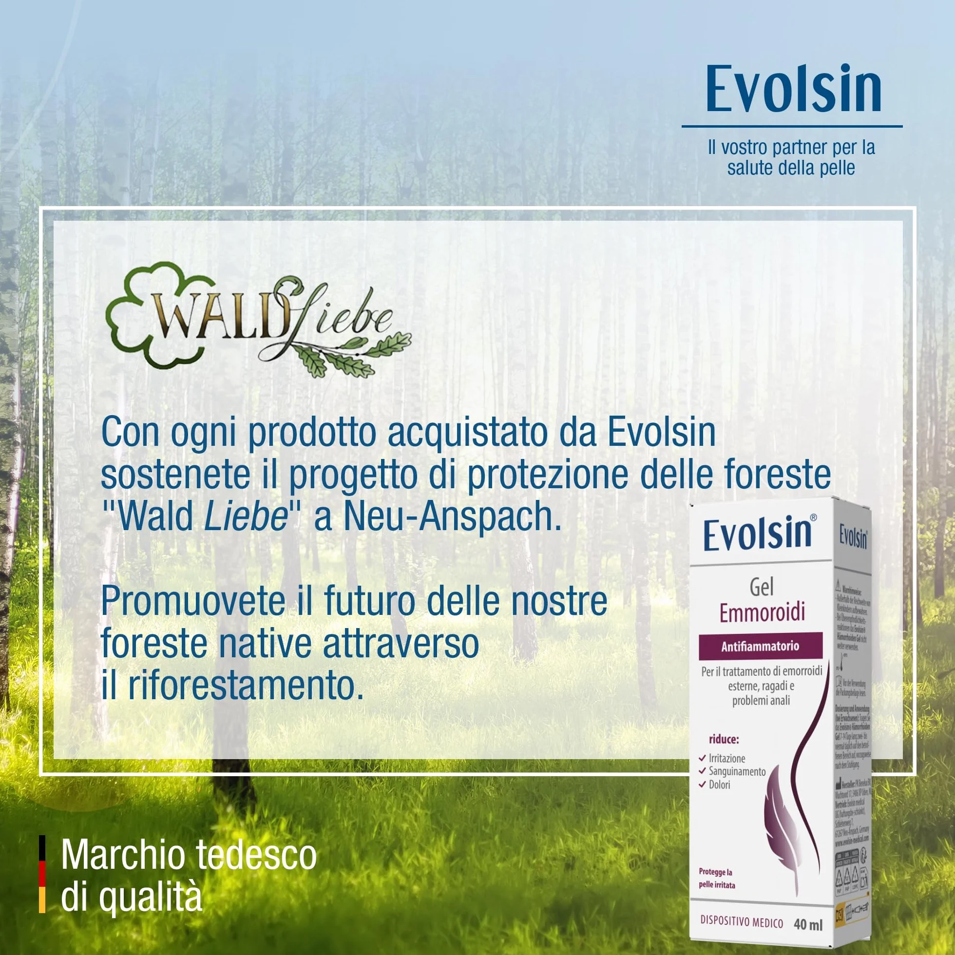 Evolsin Gel per emorroidi 40ml riduce dolore sanguinamento prurito