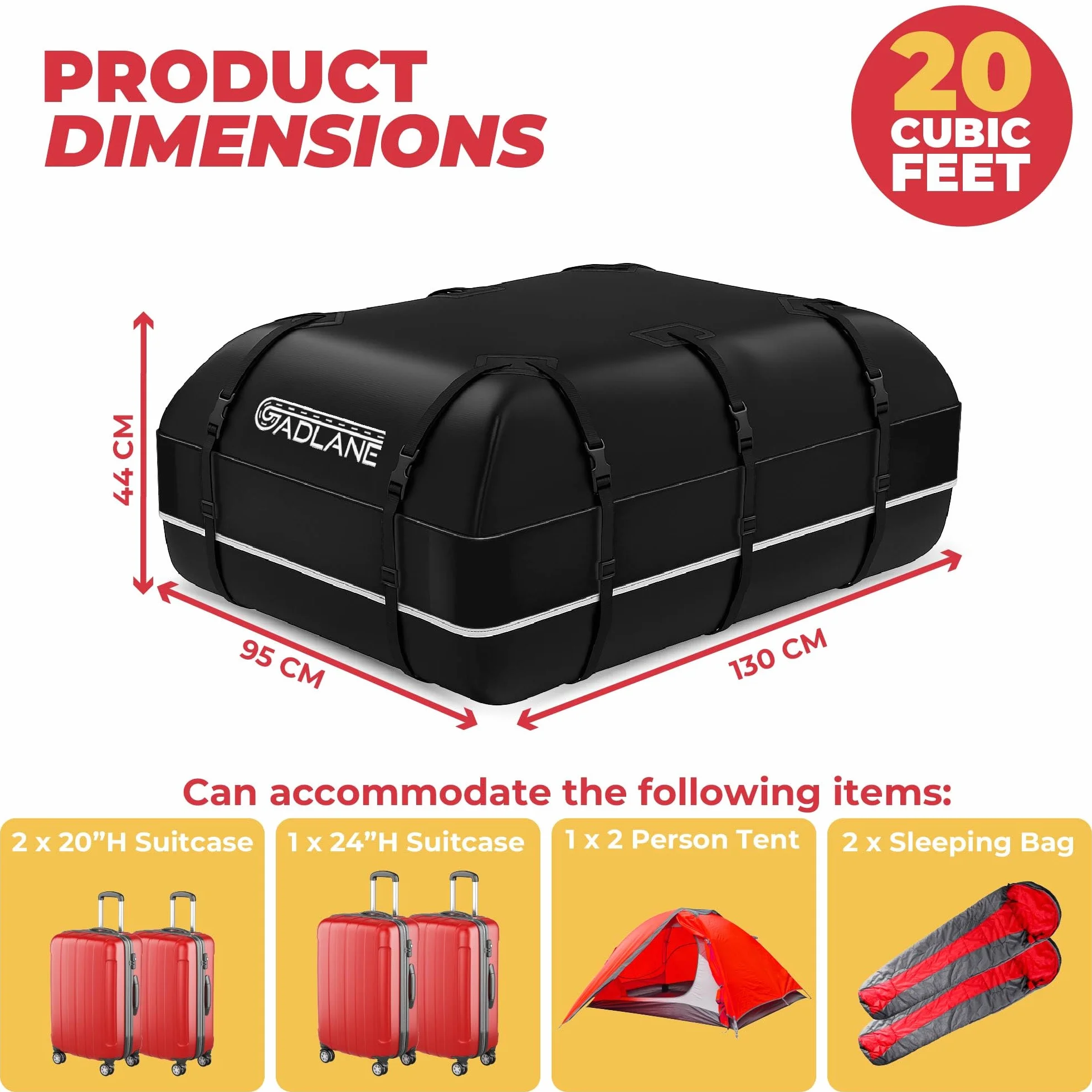 Borsa da Tetto per Auto - 552L Box da Tetto Impermeabile per Auto con/senza Portapacchi, con Tappetino Antiscivolo, 6 Cinghie Robuste, Lucchetto a Combinazione, Borsa Portaoggetti (Nero)
