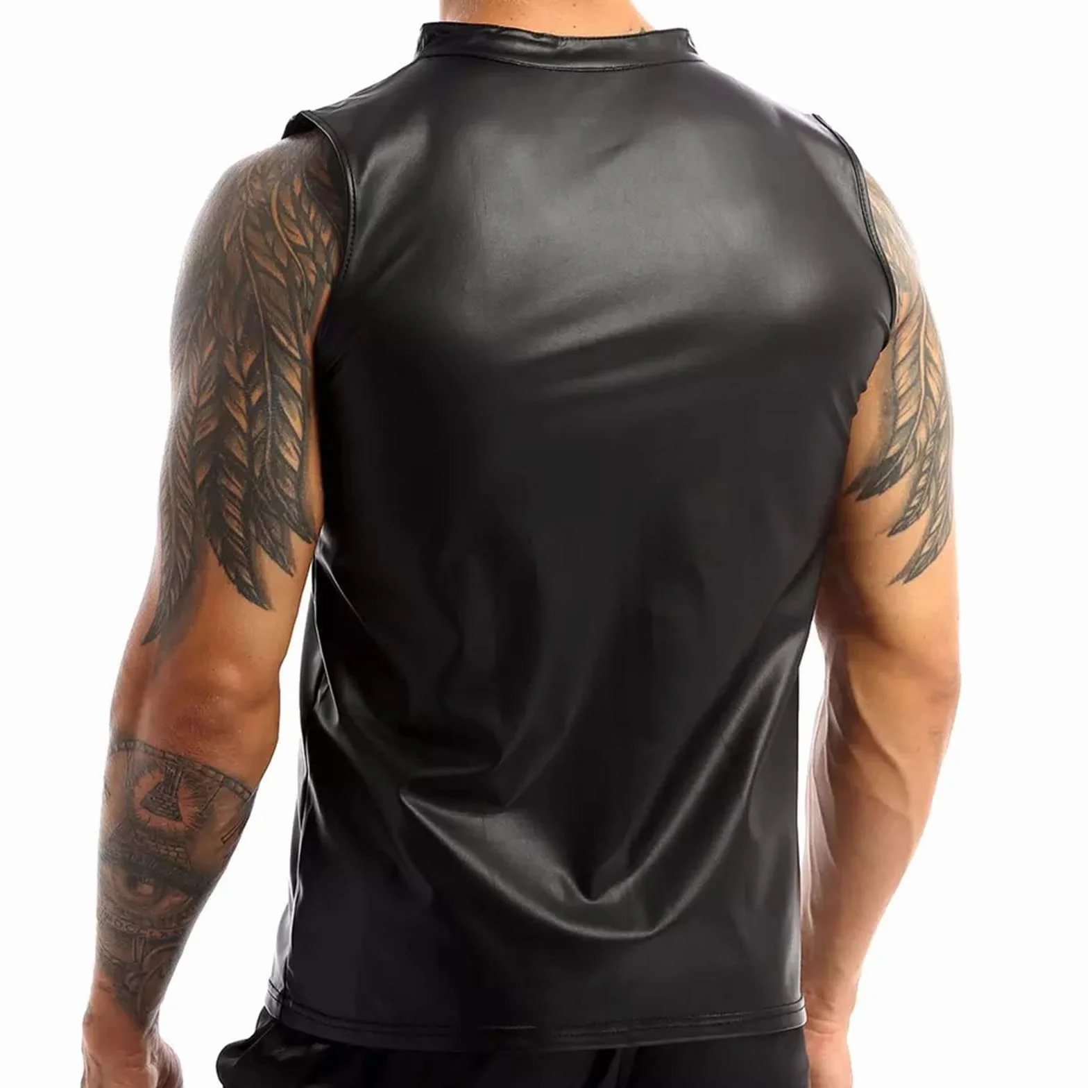 Kinkywear Camicia uomo pelle laccata slim fit maniche corte effetto bagnato