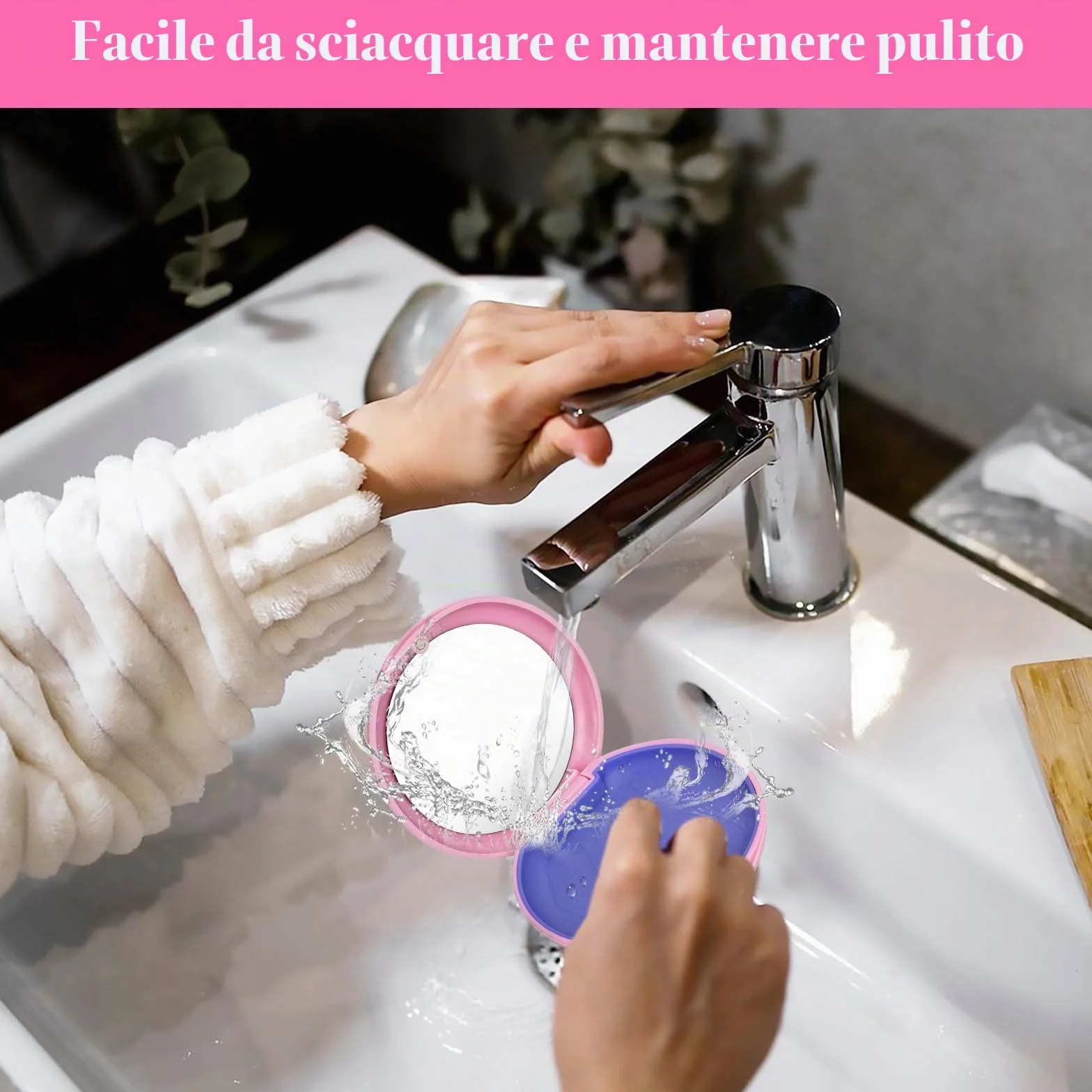 Scatola per apparecchi dentali con strumento rimozione allineatori e masticatore invisibile Rosa+Blu 2 Pezzi