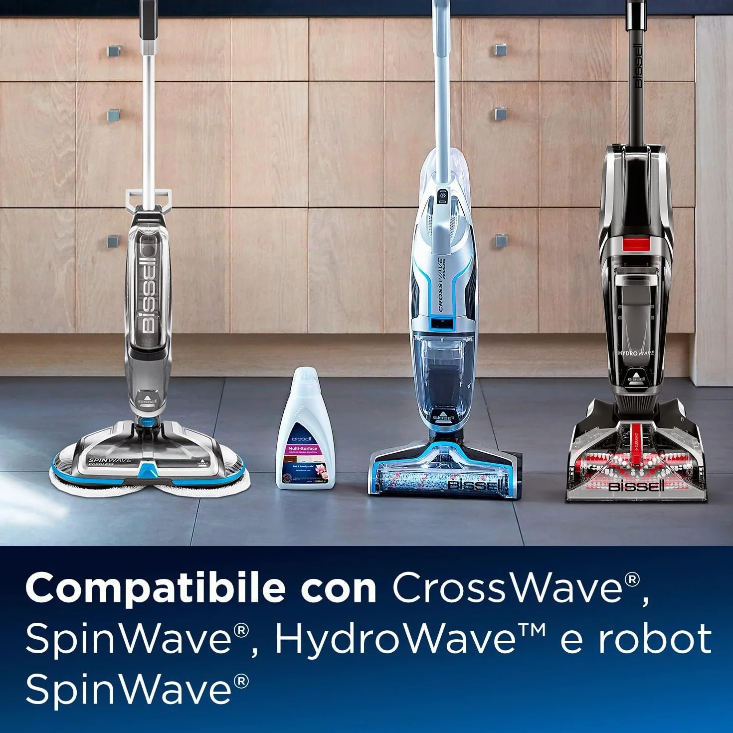 BISSELL Kit Accessori Originali CrossWave, Detergente Pavimenti Multisuperficie 2x1L, Rullo, Spazzola, Filtri