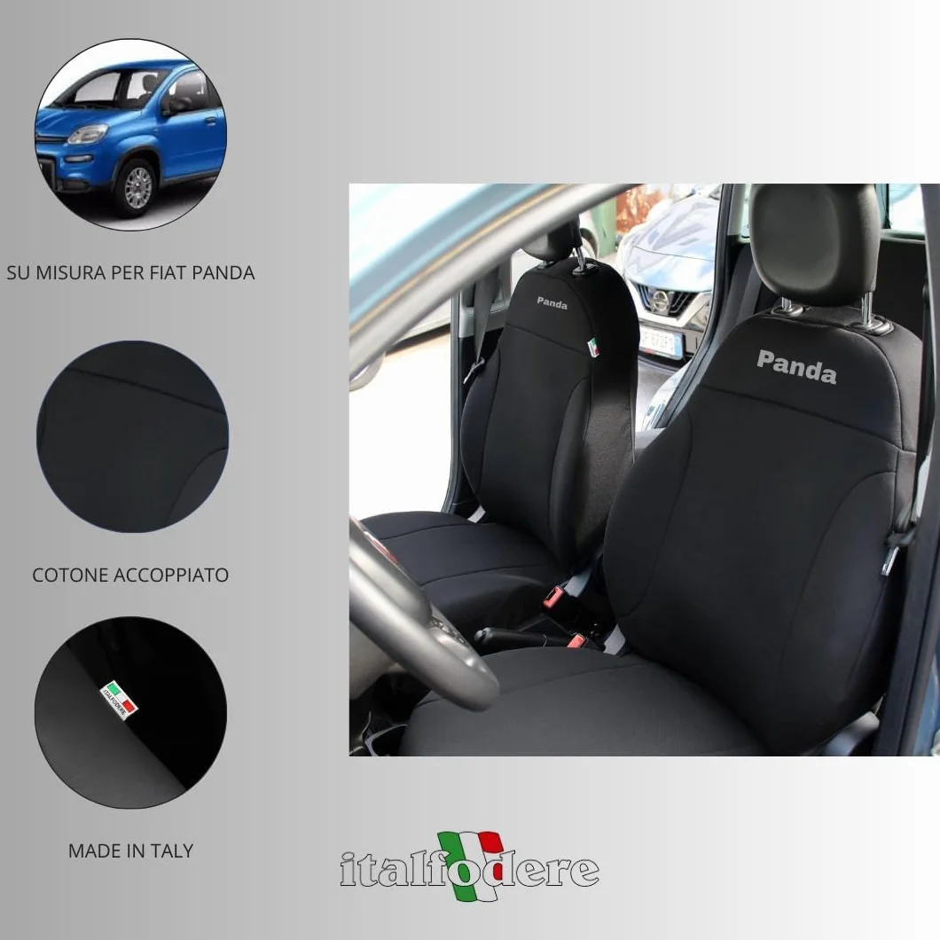 Italfodere Coprisedili Anteriori Compatibili Fiat Panda 2012 III Serie Cotone Accoppiato Nero