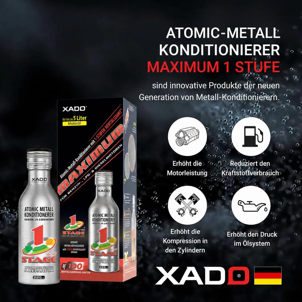 XADO Additivo olio motore riparazione protezione usura Condizionatore Atomico Metallo Revitalizant 1Stage Maximum 225ml