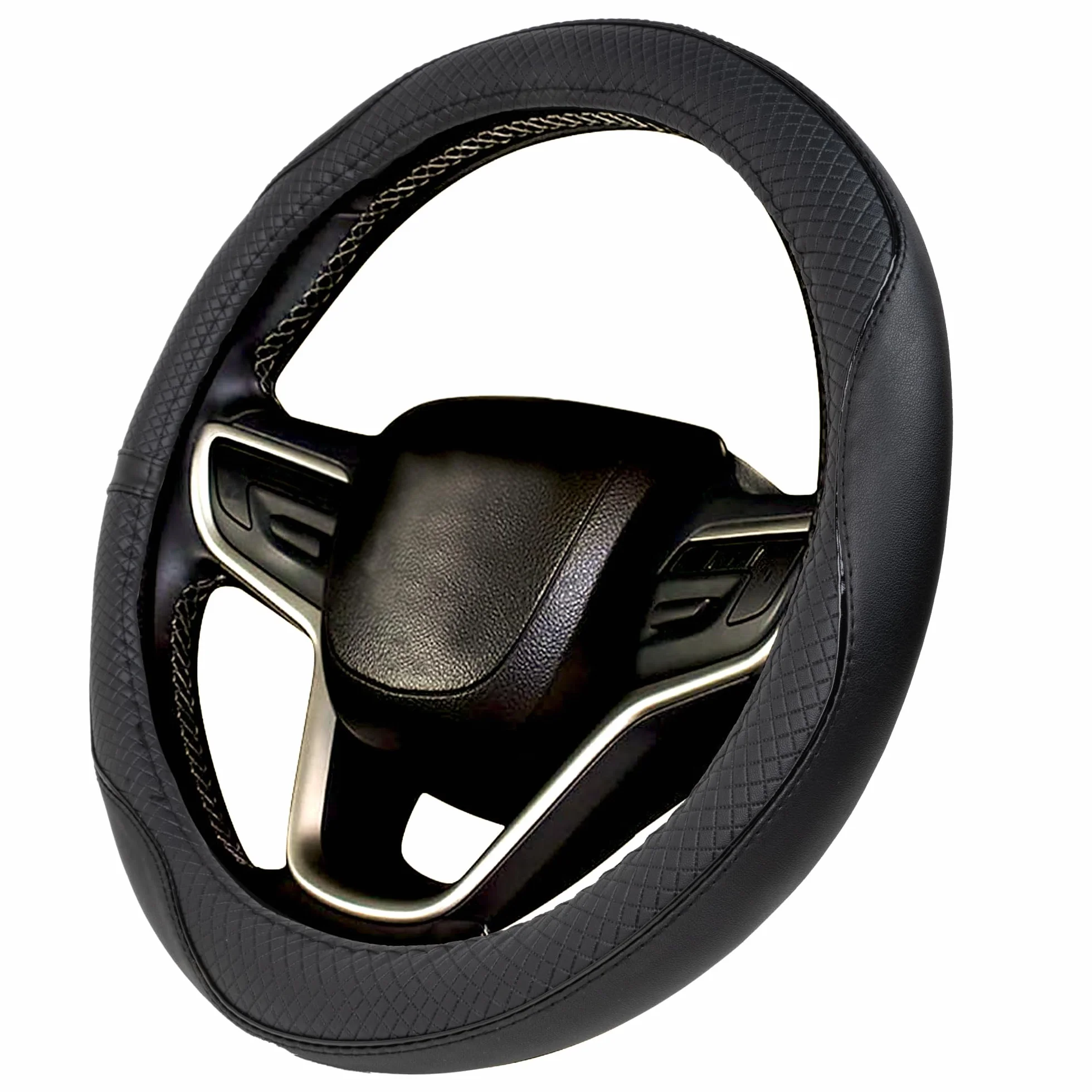 CAR PASSION Coprivolante Auto Universale in Microfibra Antiscivolo, Resistente ed Elastico - Design Sportivo per Volanti 37-38 cm - Comodo e Facile da Installare (Nero)