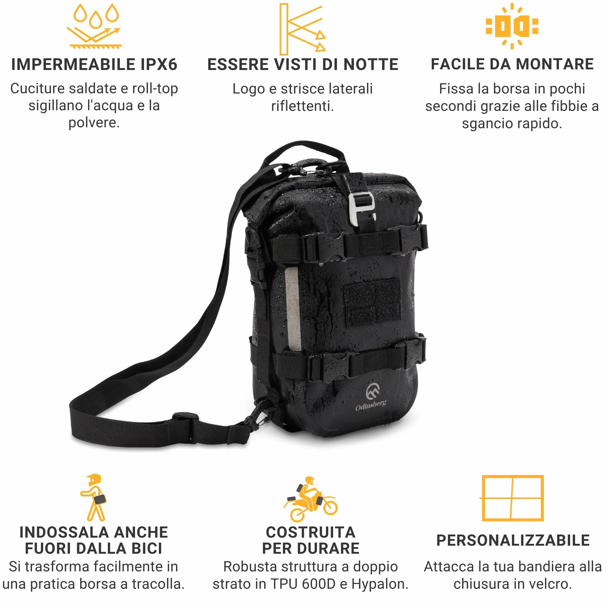 Odinsberg 7L Borsa Impermeabile Moto Posteriore Laterale Sella Drybag Rullo Portapacchi