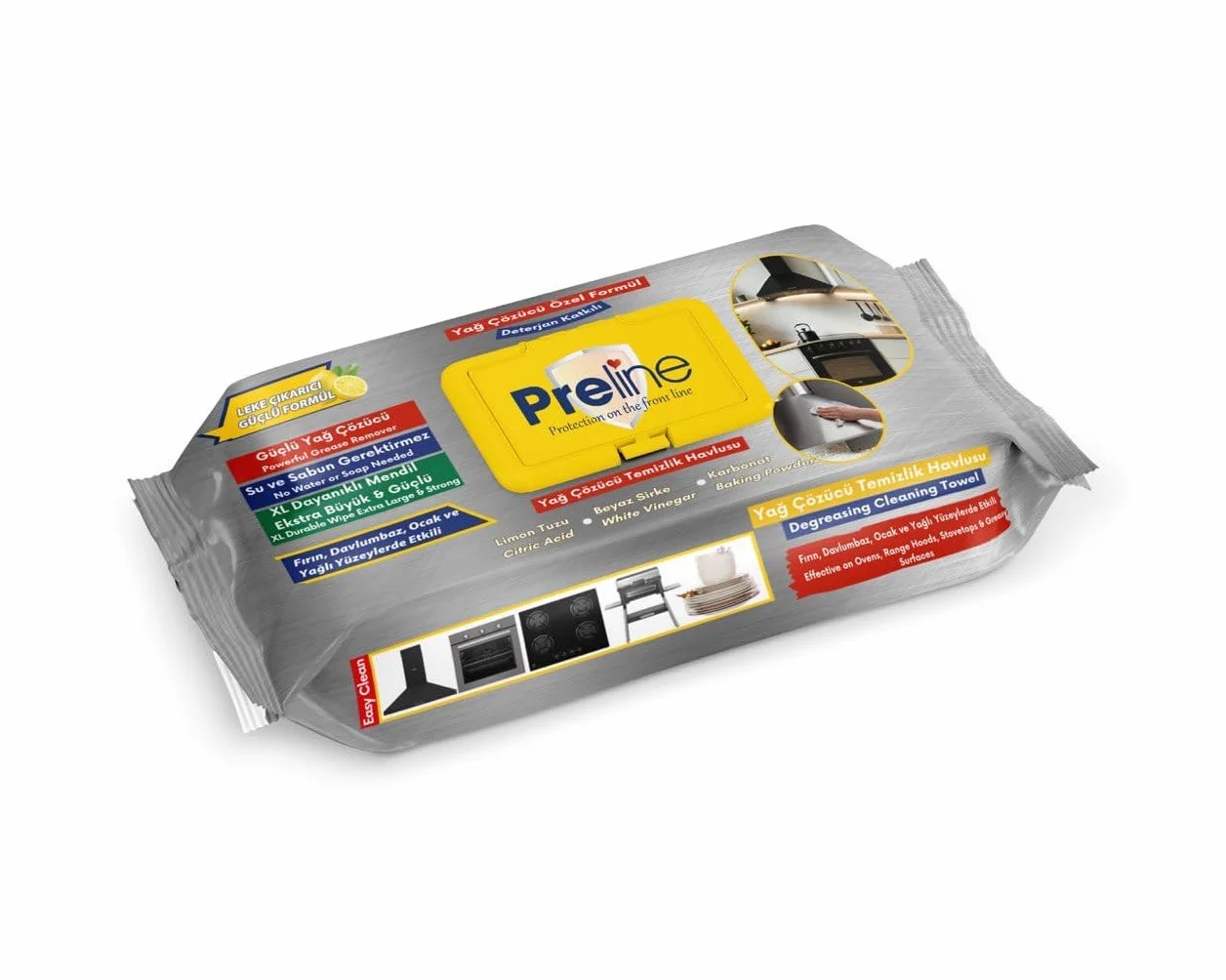 Salviette per la pulizia XL con aceto bianco e soda, profumo di limone, rimuove grasso e sporco, 60 pezzi