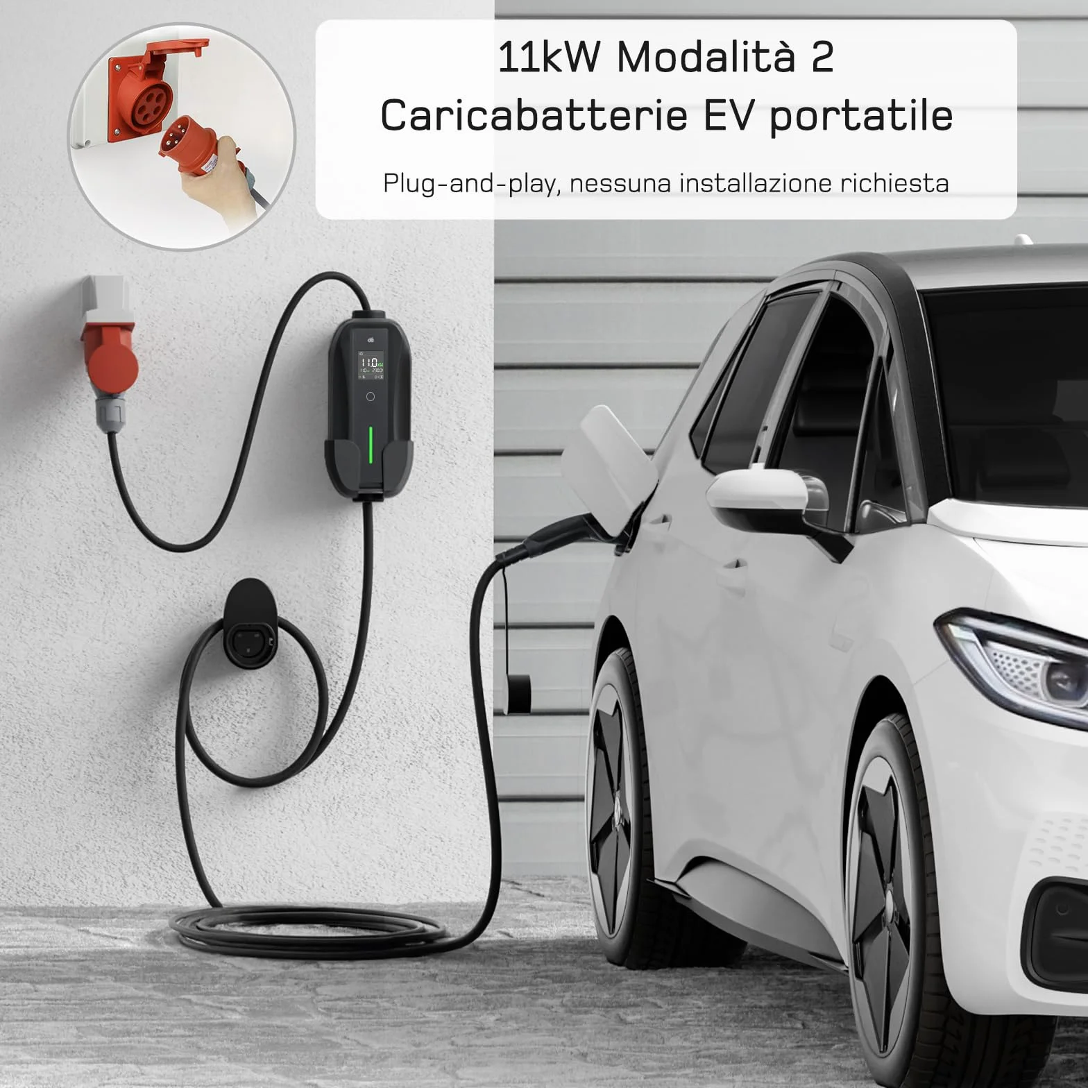 Wallbox 11kW trifase 7m 6-16A Tipo 2 Stazione Ricarica Auto Elettrica
