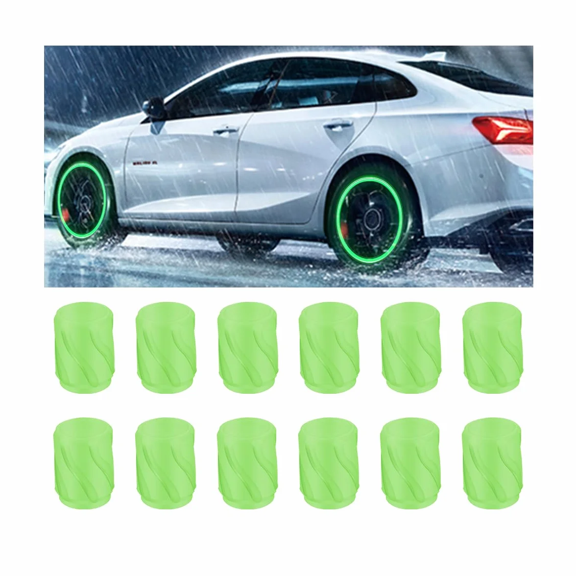12 Pezzi Valvole Luminosi Auto, Tappi Valvola Pneumatici Auto Fluorescente, Tappi Di Valvola Luminosi Dell'automobile, Universale Tappo Di Fluorescente Universale Della Gomma(Verde)