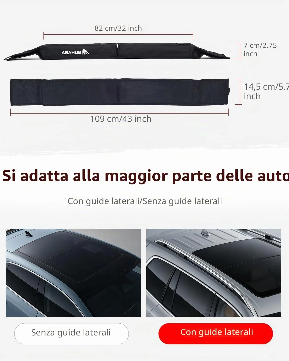 Abahub Soft Roof Rack Pads per tavola da surf, SUP, kayak, canoa, con 4 cinghie di ancoraggio, 2 corde di ancoraggio, 2 passanti per il cappuccio e custodia (da utilizzare senza traversa)