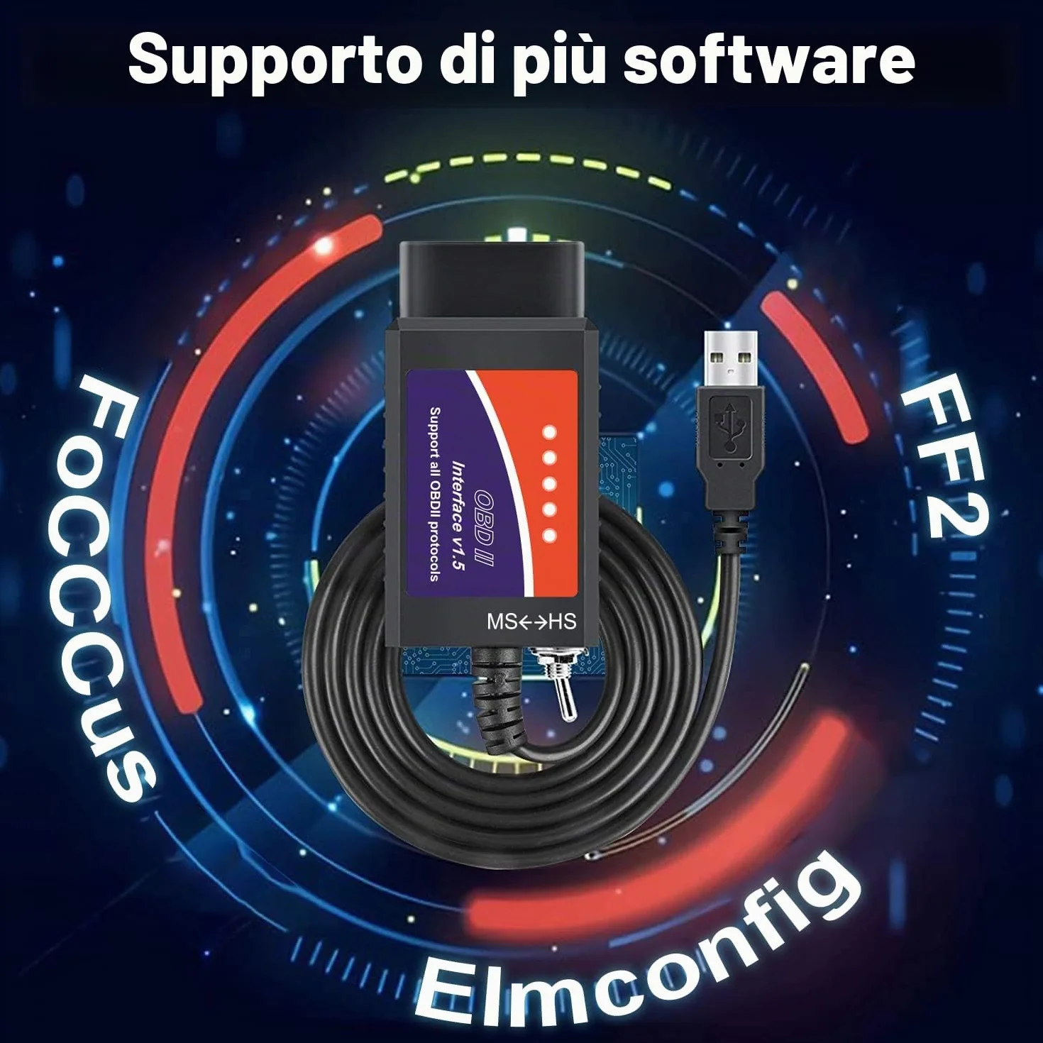 ELMconfig OBD2 Scanner USB Adattatore MS-CAN HS-CAN Diagnostico Professionale per Ford Mazda