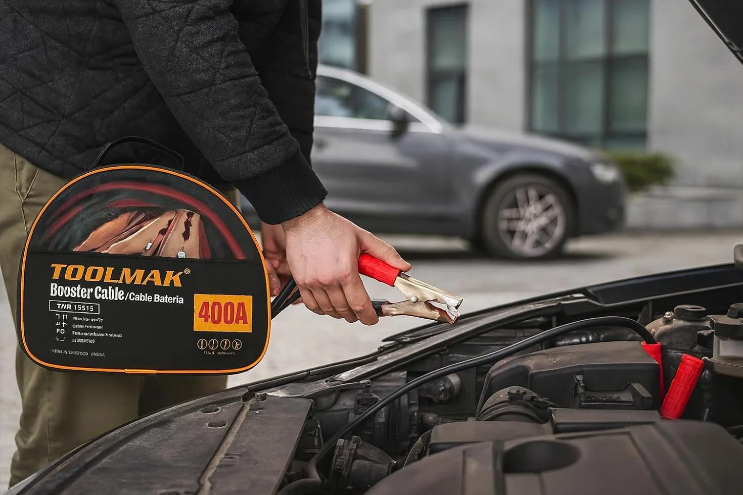 TOOLMAK Kable Rozruchowe 400A 2,5m Morsetti Isolati do Auta 3000cc Benzina Diesel