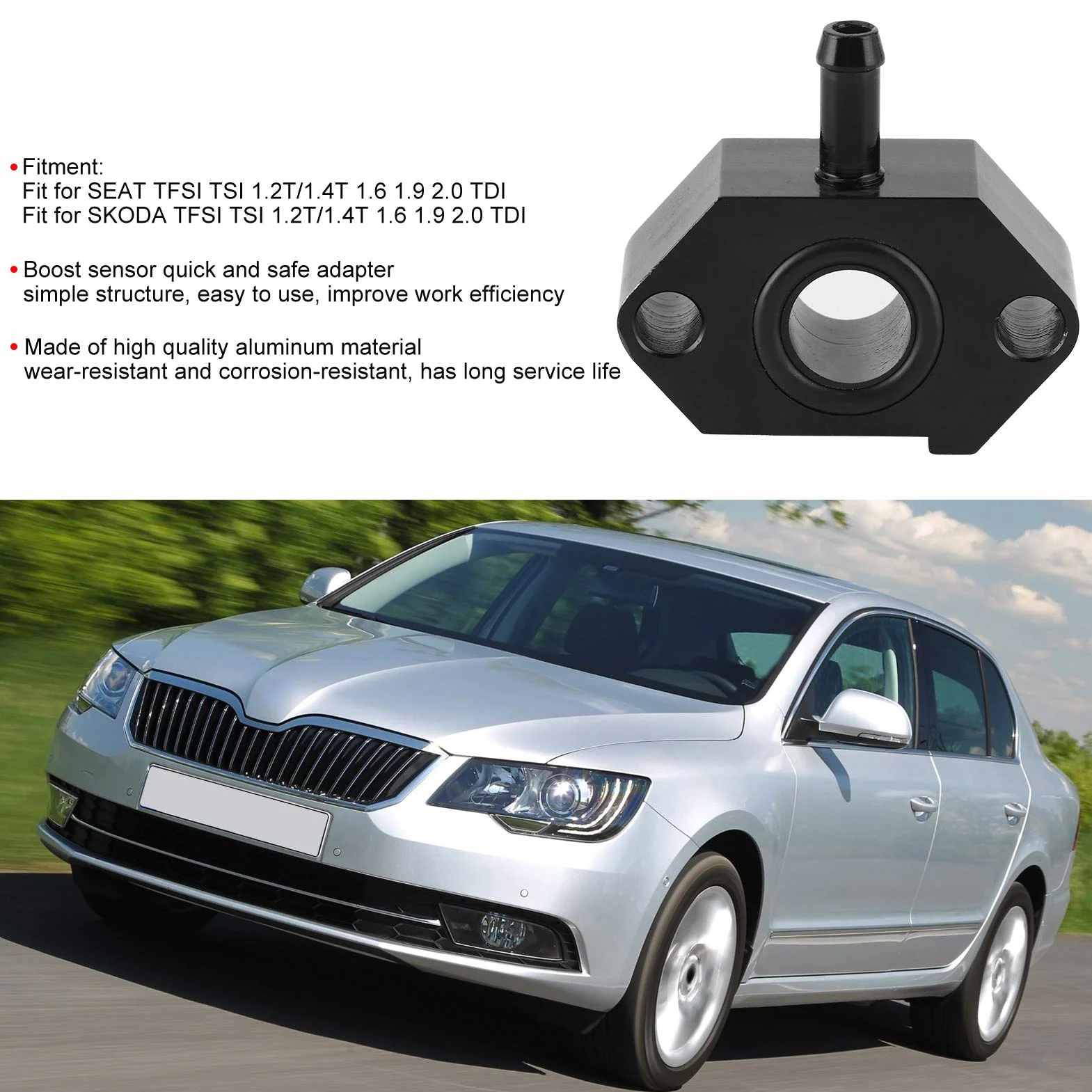 Boost Gauge Sensor Adapter, Auto Turbo Boost Tap Adattatore per sensore di vuoto in alluminio adatto per TFSI 1.2T / 1.4T 1.6 1.9 2.0 TDI