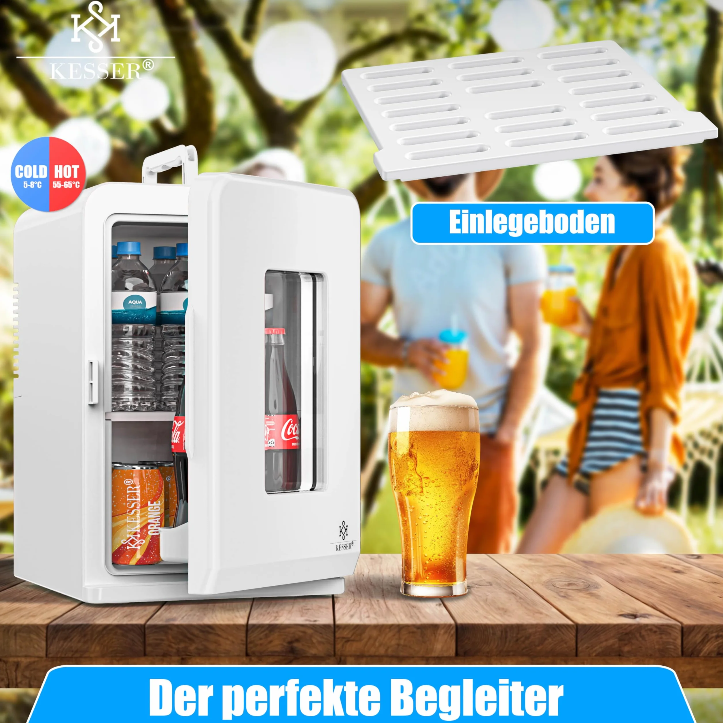 KESSER® 2in1 mini frigo box 15 litri funzione raffreddamento e riscaldamento portatile AC DC 220-240V/12V presa e accendisigari scalda sigaretta mini box termico auto ufficio, bianco