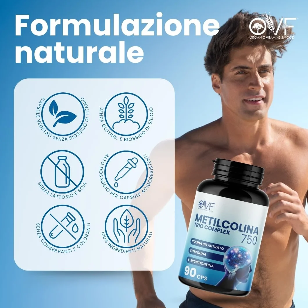 Citicolina Integratore Metilcolina Trio Complex 90 Cps, Supporto Funzioni Cognitive, Nootropico Colina Bitartrato Ergotioneina